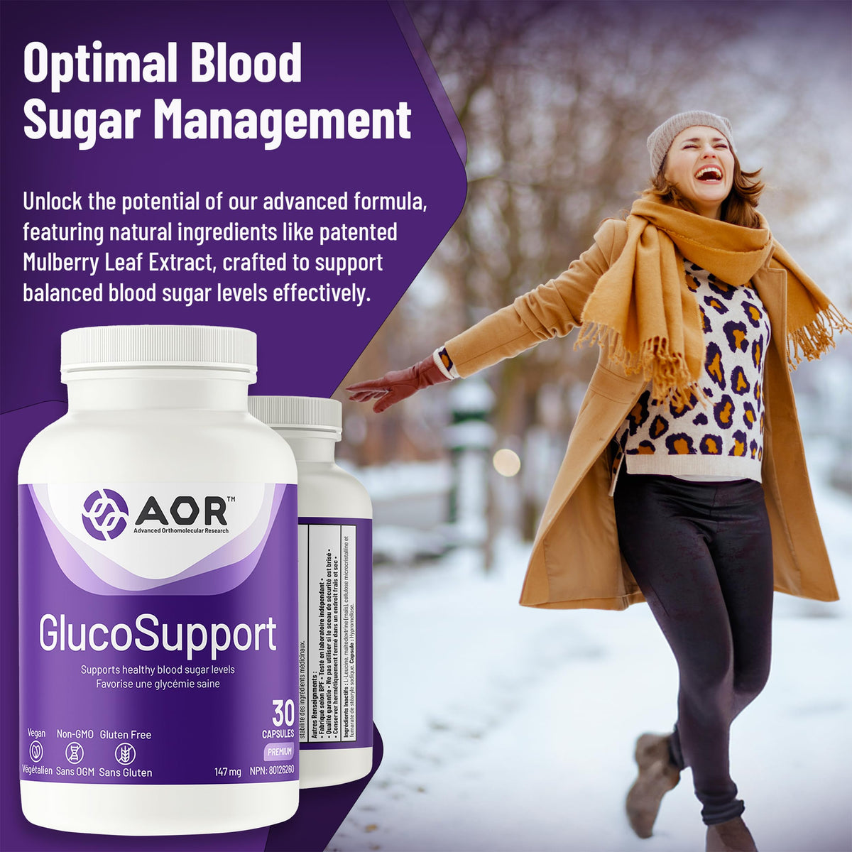 AOR GlucoSupport Capsules, Mulberry Leaf Extract, Gluten Free, 30 Capsules