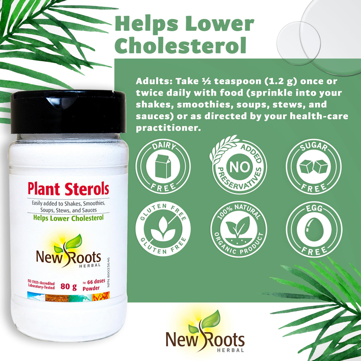 New Roots Herbal Plant Sterols Supplement Powder, Sterol, 80 g, 66 Servings