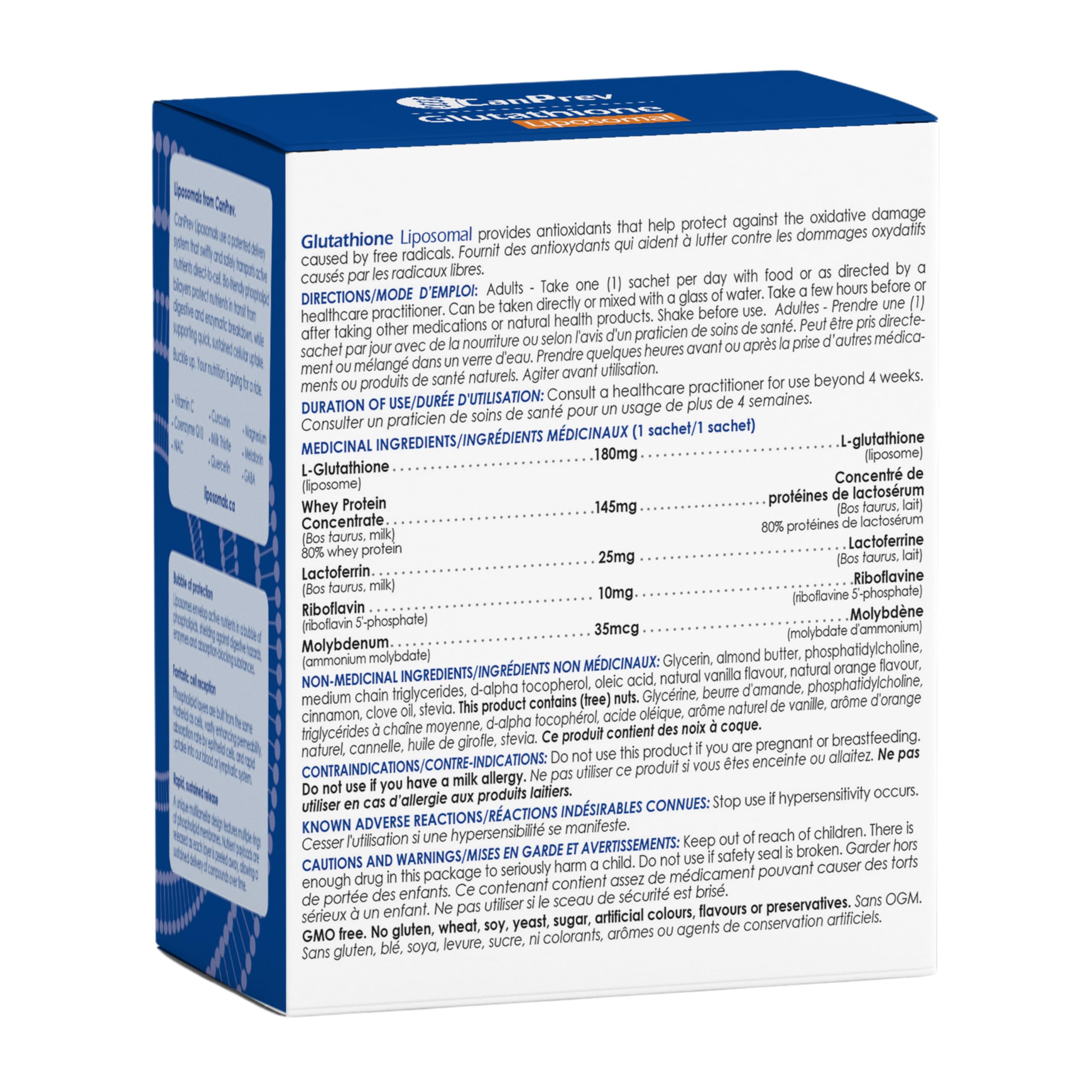 CanPrev Supplément liquide de glutathion liposomale, 30 sachets pour 30 jours – Saveur orange épicée et noisette – L-glutathion pour un soutien antioxydant et hépatique – Absorption efficace – Sans arômes artificiels
