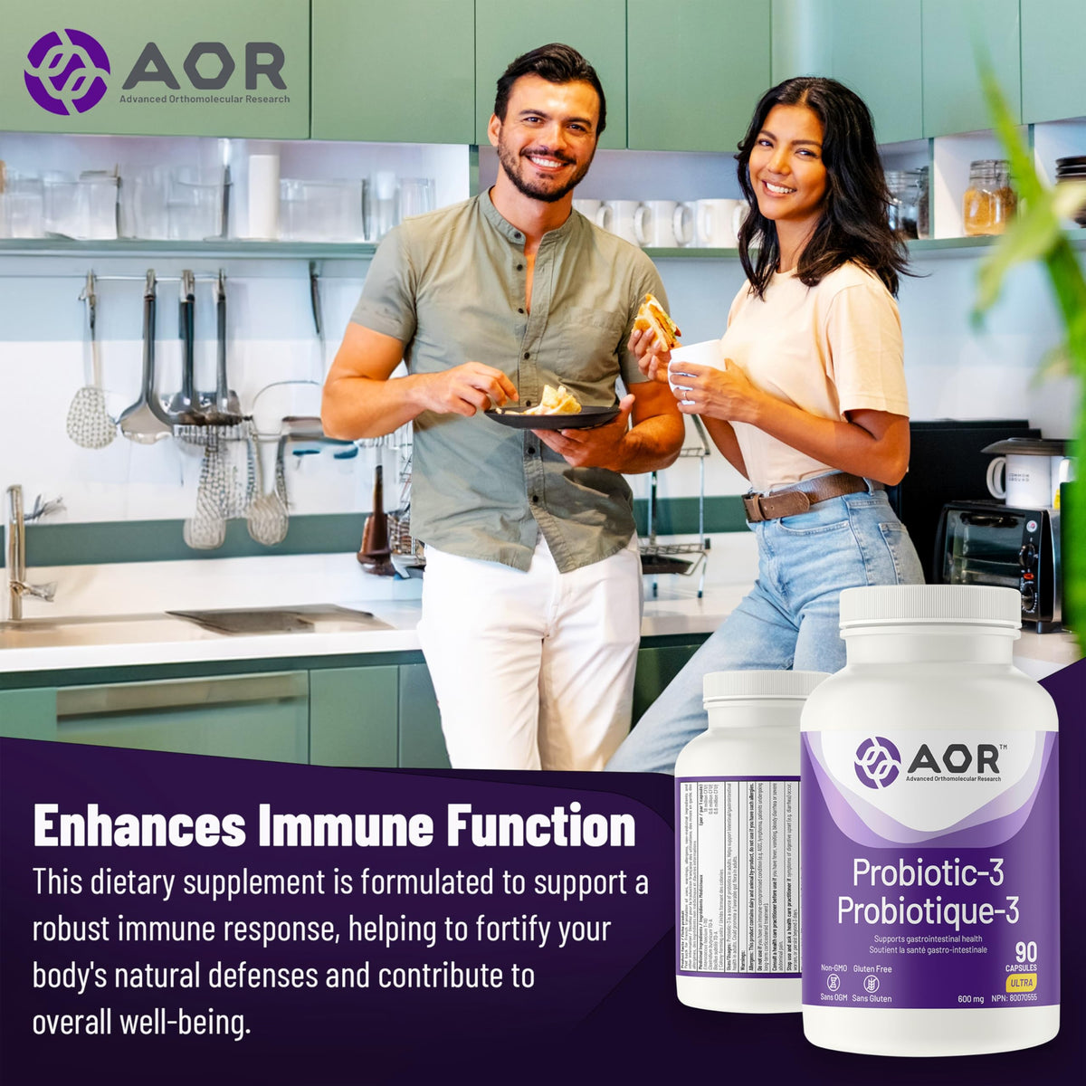 AOR Probiotic 3, Probiotics, Intestinal Health, 90 Capsules, 45 Day Supply