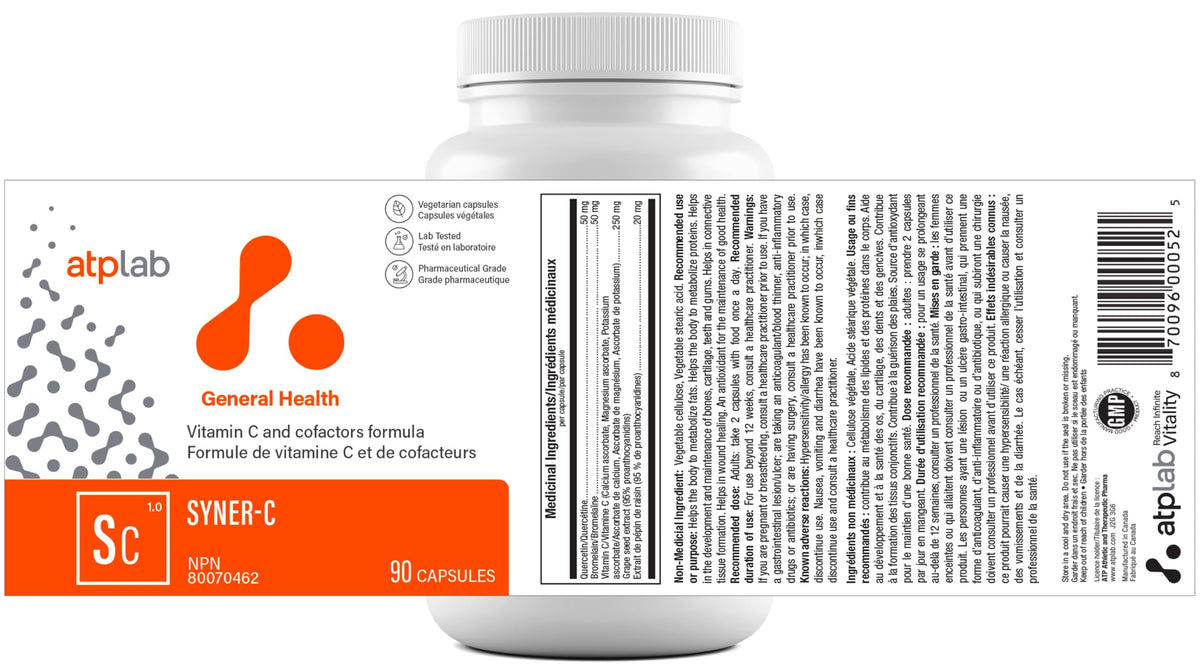 atplab Syner-C Vitamin C Supplement, Quercetin, 90 Capsules, 45-Day Supply