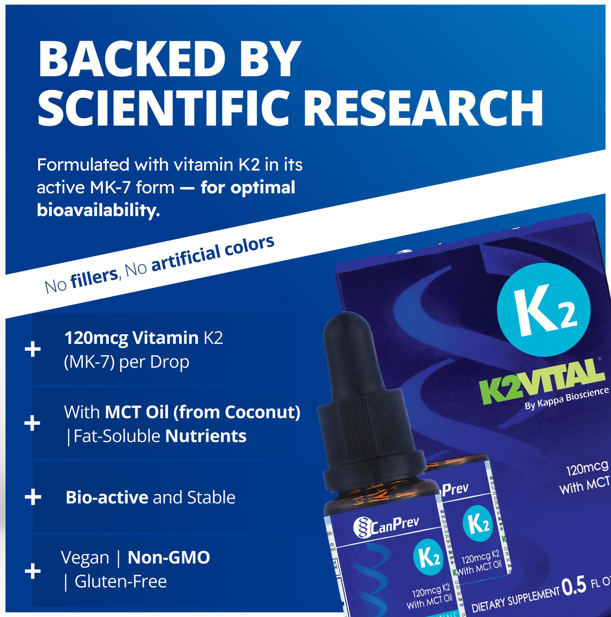 CanPrev Vitamin K2 Drops, Vitamin K, Vegan, MCT Oil, 15 ml, 300 Servings