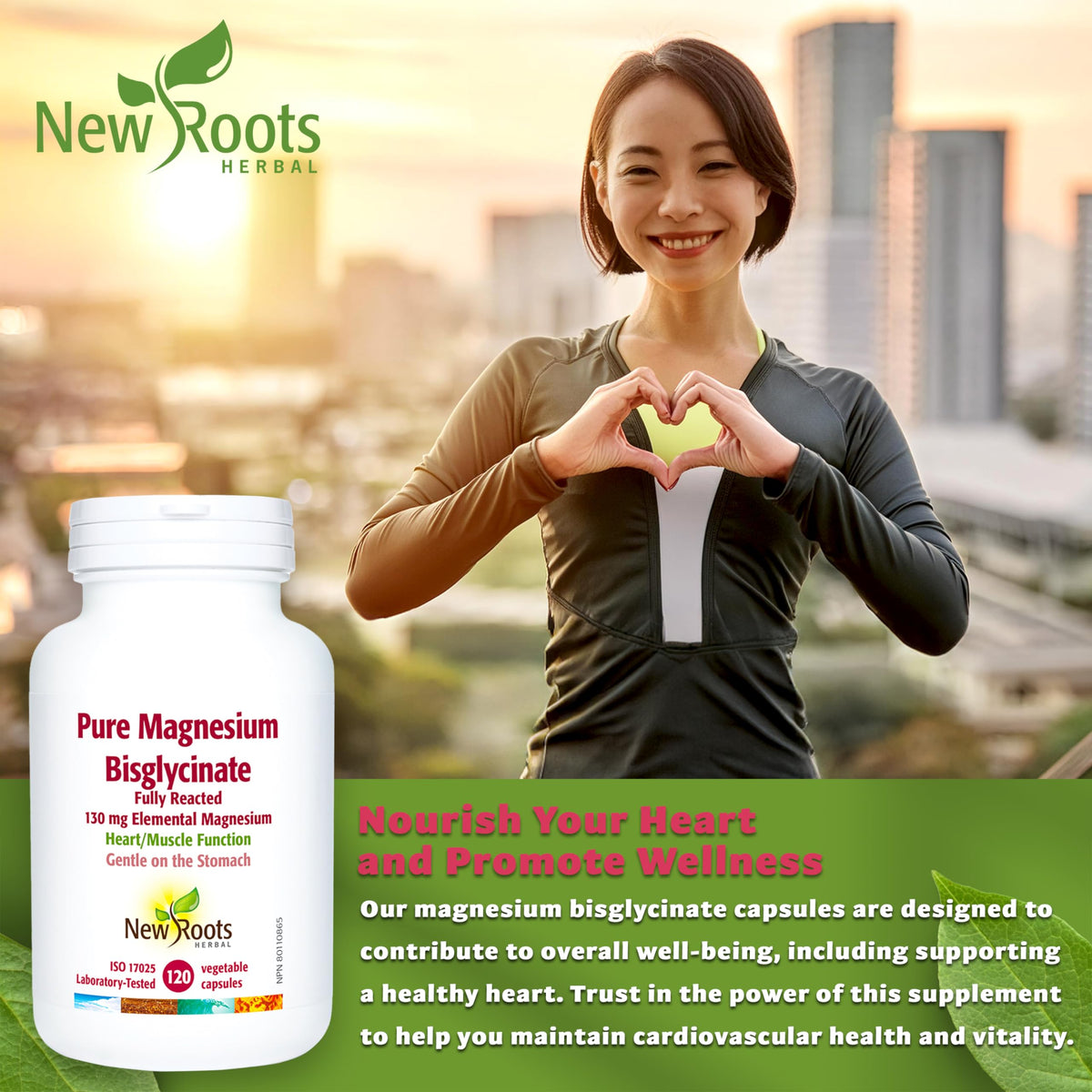 New Roots Herbal Magnesium Bisglycinate, 130mg, 120 Capsules, 60-Day Supply