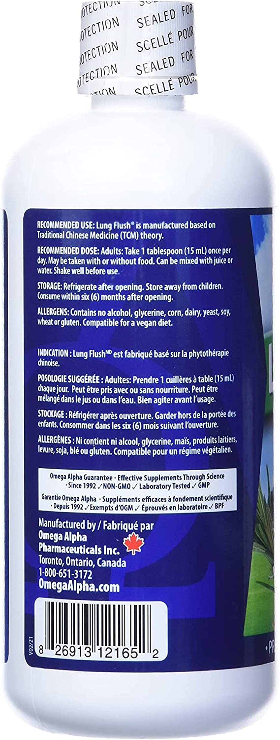Omega Alpha Lung Flush, supplément liquide à base de plantes pour la santé respiratoire, le nettoyage des voies respiratoires et le fonctionnement sain des poumons, 500 ml, 33 jours d'approvisionnement, végétalien