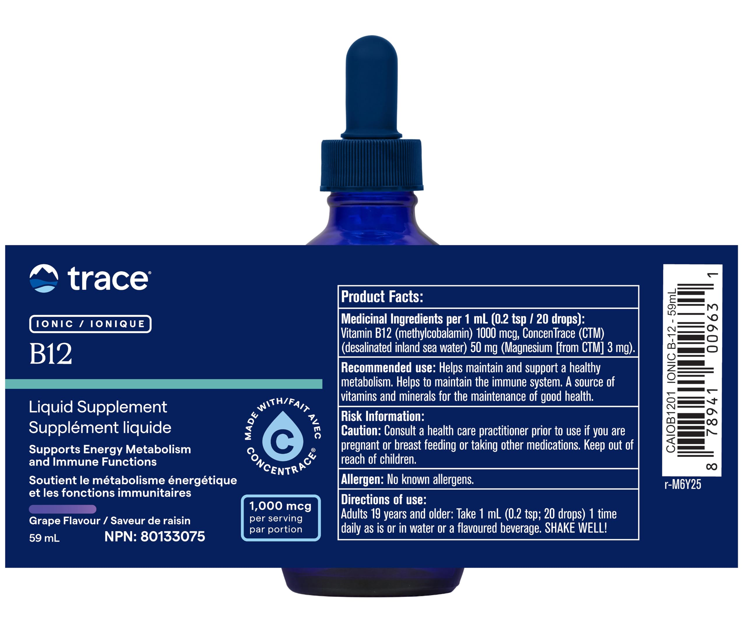 Trace Minerals Liquid Ionic Vitamin B12 1000 mcg | B12 + ConcenTrace (50mg) to Help Absorbtion | 2 fl oz, 59 Servings