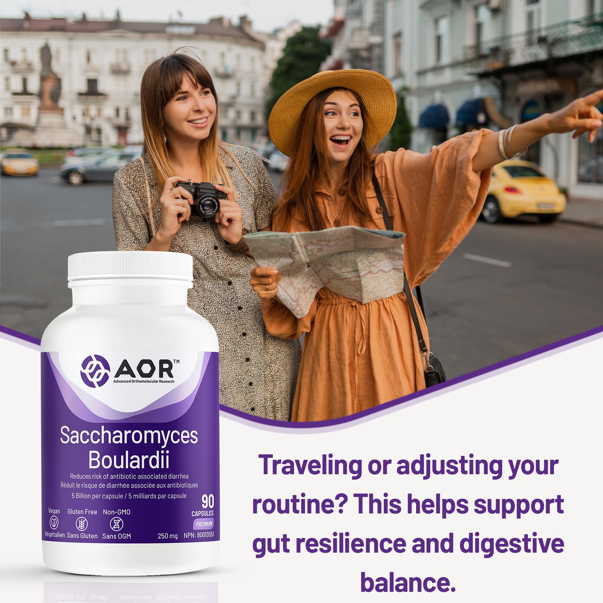 AOR Saccharomyces Boulardii Probiotique 250mg 90 Gélules pour 30 jours – 5 milliards, Végétalien, Sans OGM et Sans Gluten – Soutien digestif pour la fonction intestinale, Stable à température ambiante