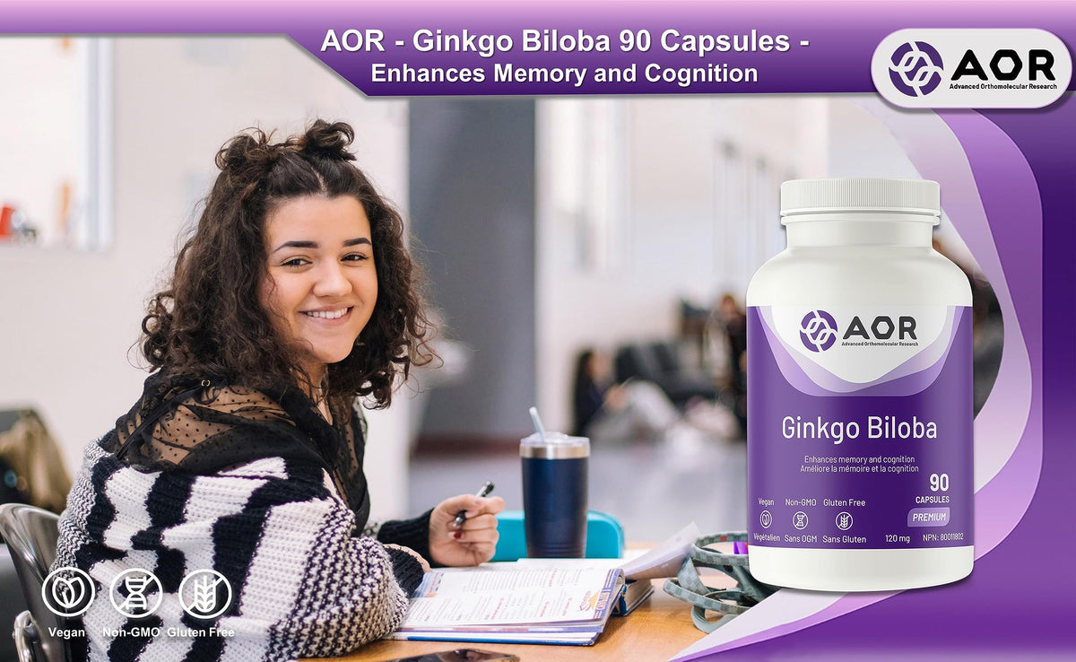 AOR Ginkgo Biloba Supplement Capsules, 24% Flavone Glycosides, 90 Caps