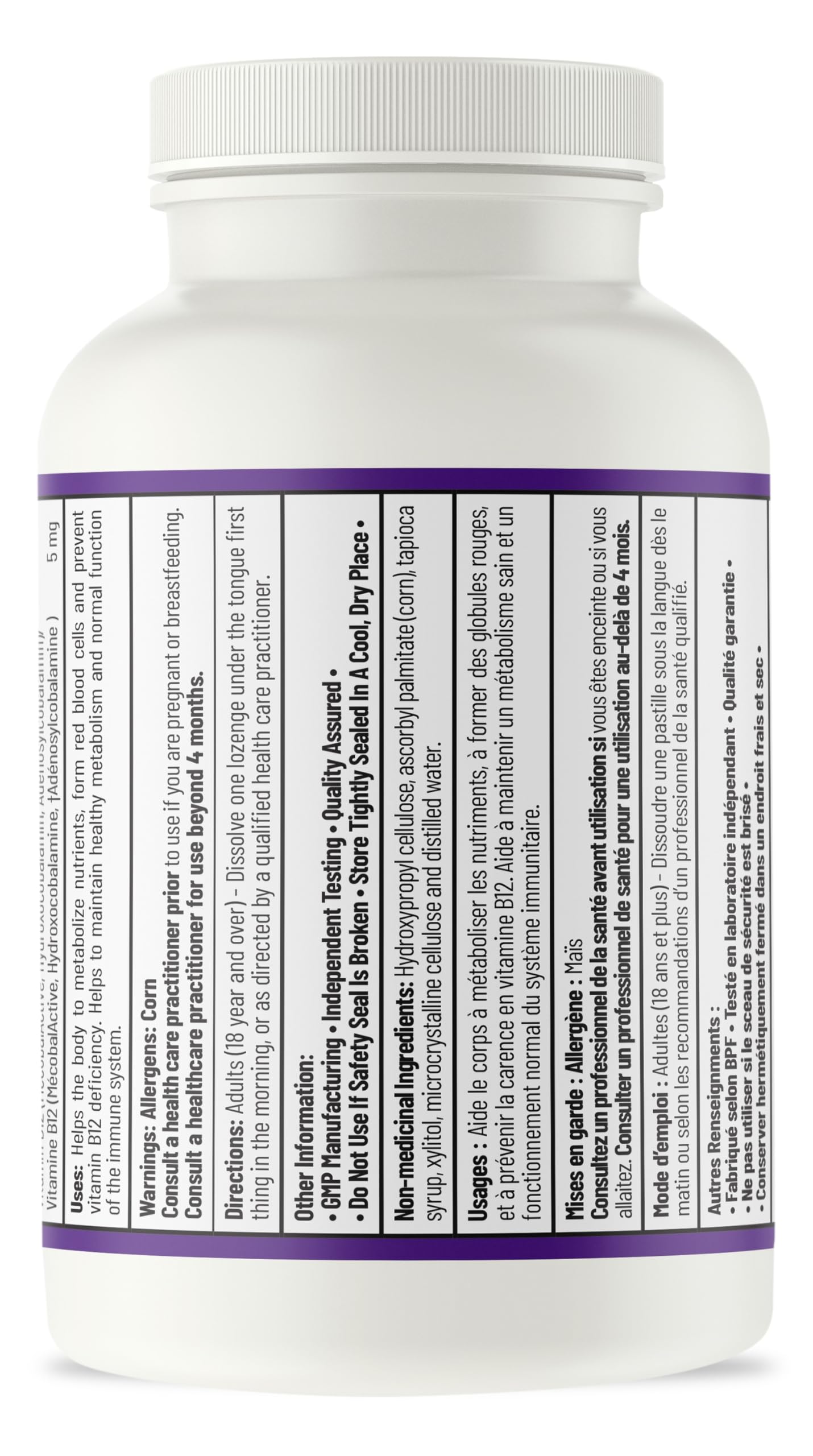 AOR Tri B12 Synergy 5 mg, 60 Lozenges, Approvisionnement de 60 Jours – Supplément de Vitamine B12 avec Méthylcobalamine, Hydroxocobalamine et Adénosylcobalamine pour le Soutien du Cœur, du Cerveau et du Système Nerveux – Végétalien et Sans OGM