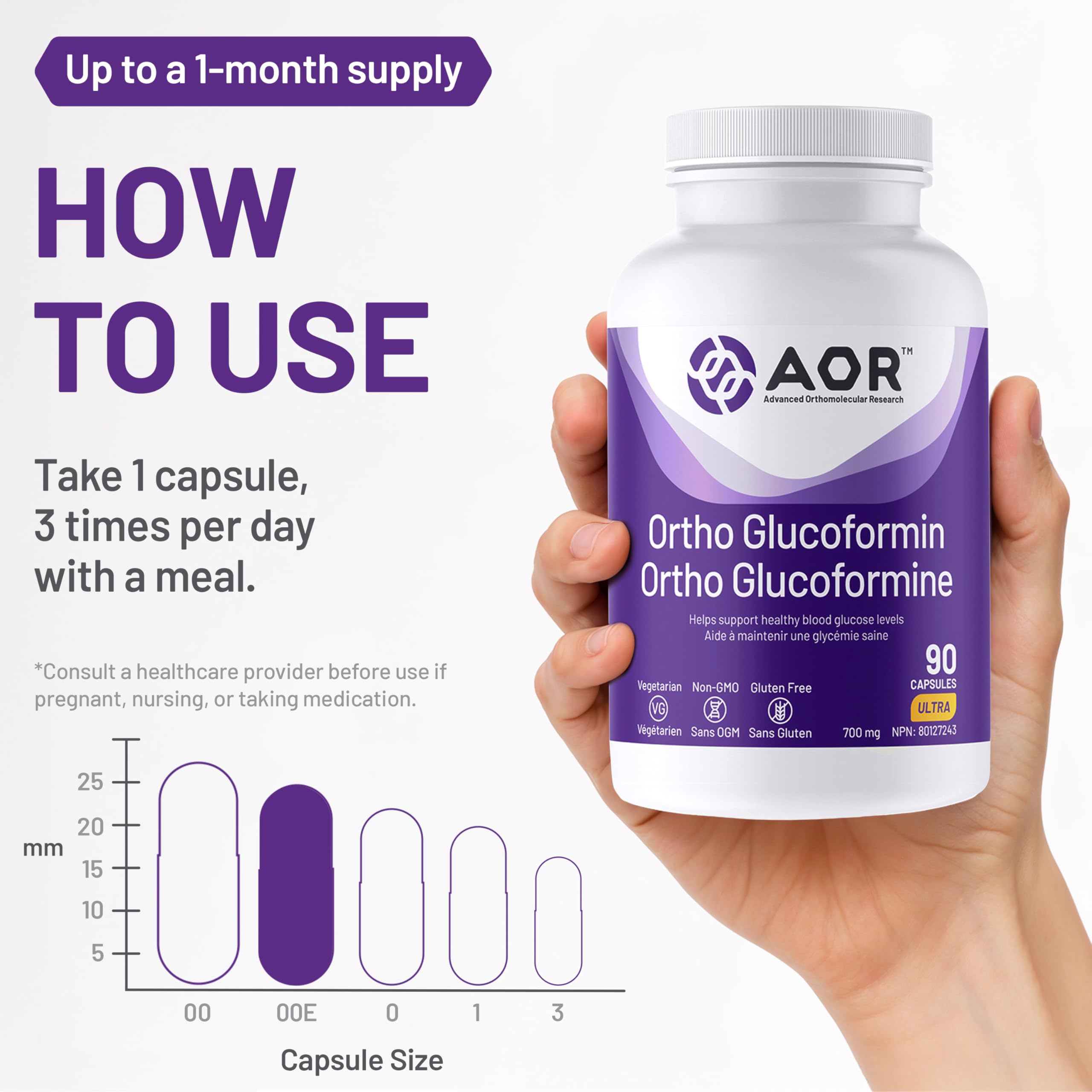 AOR - Ortho Glucoformin 700mg 90 Capsules 30-Day Supply - Helps Support Healthy Blood Glucose Levels and Cardiovascular Health - Vegetarian, Non-GMO and Gluten-Free
