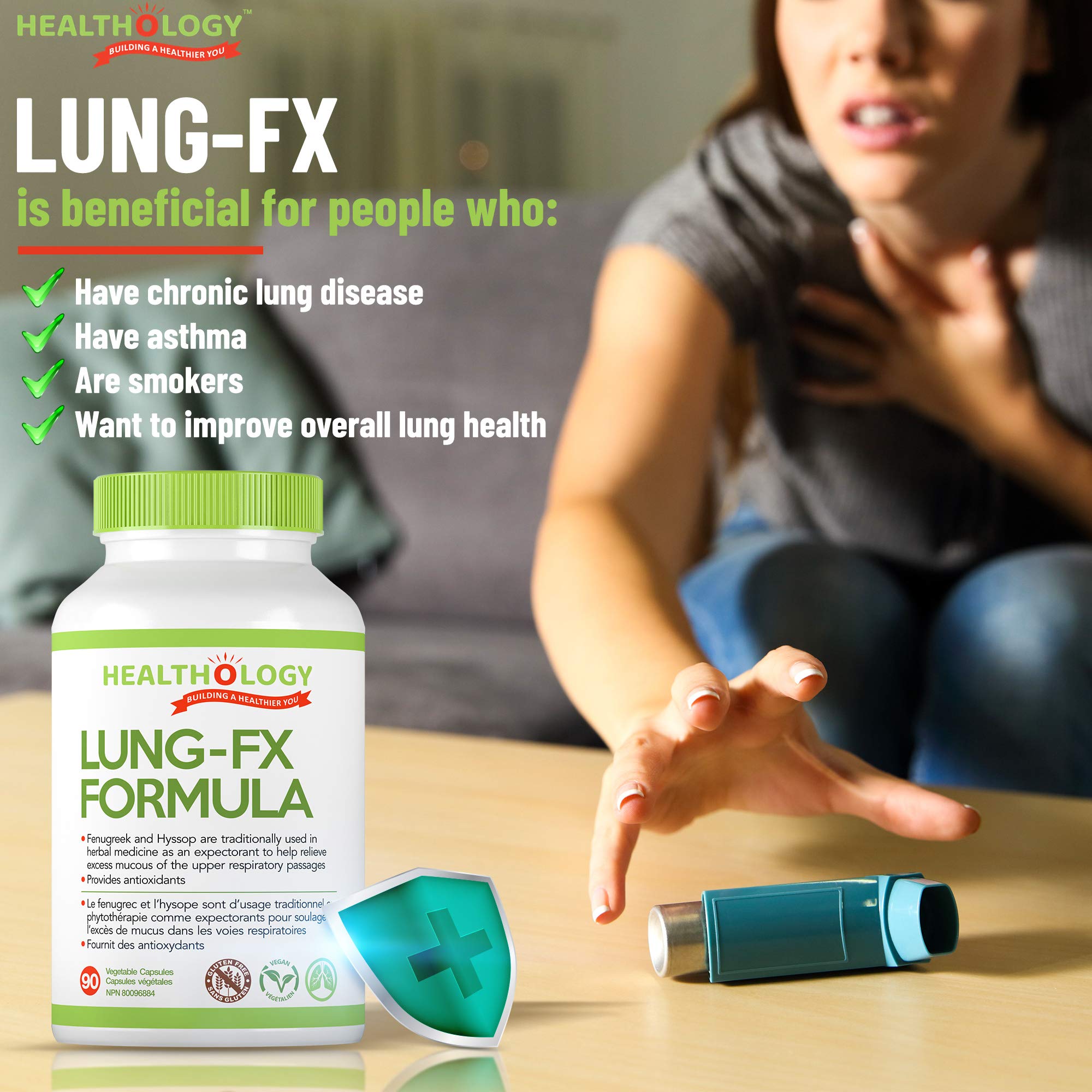 Healthology Lung-FX Formula – Respiratory & Lung Health Support, Mucus-Clearing Expectorant & Antioxidant Blend with NAC, Fenugreek & Mullein – 90 Veg Capsules – Vegan, Gluten-Free, Non-GMO