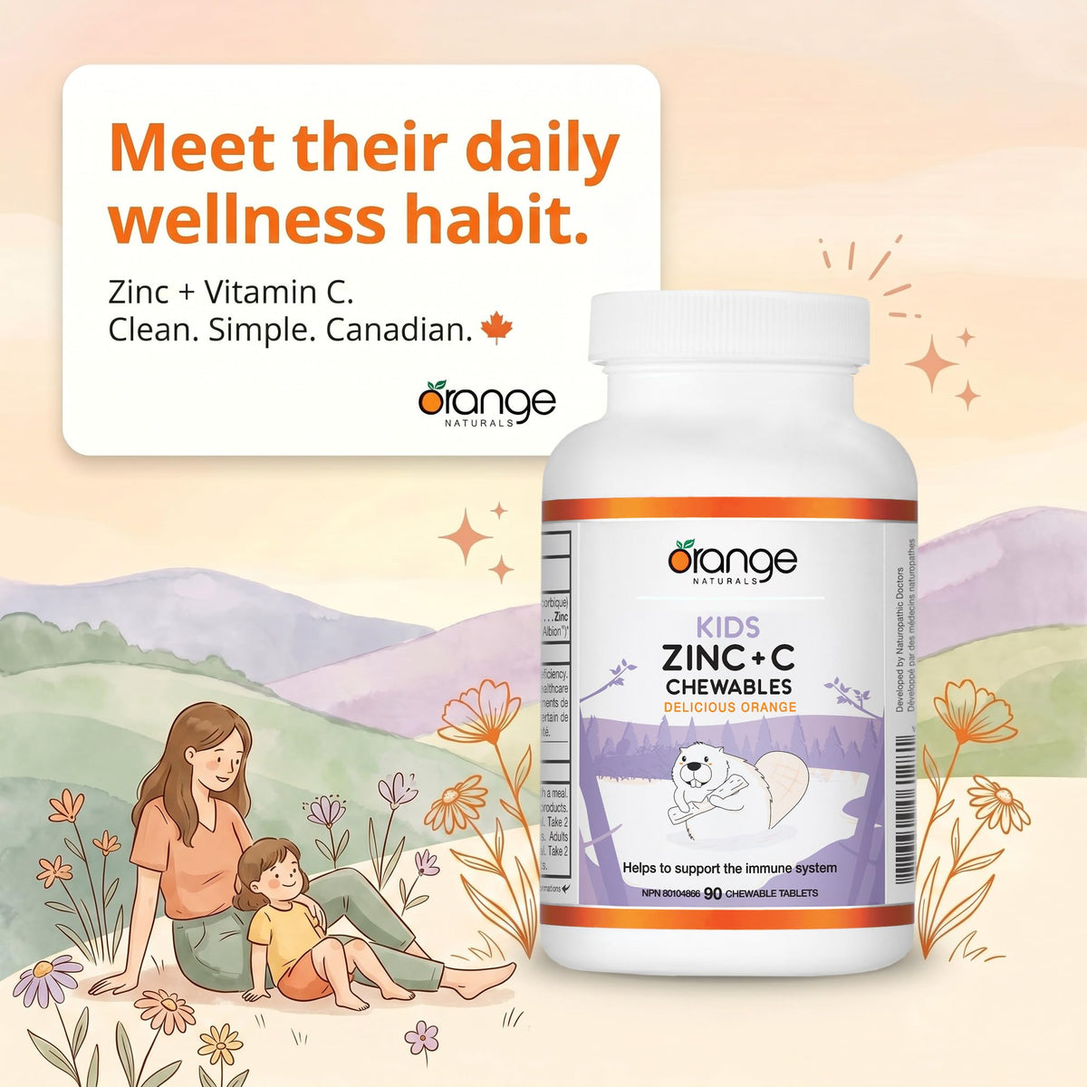 Orange Naturals Kids Zinc & Vitamin C Chewables, Orange, 90 Day Supply