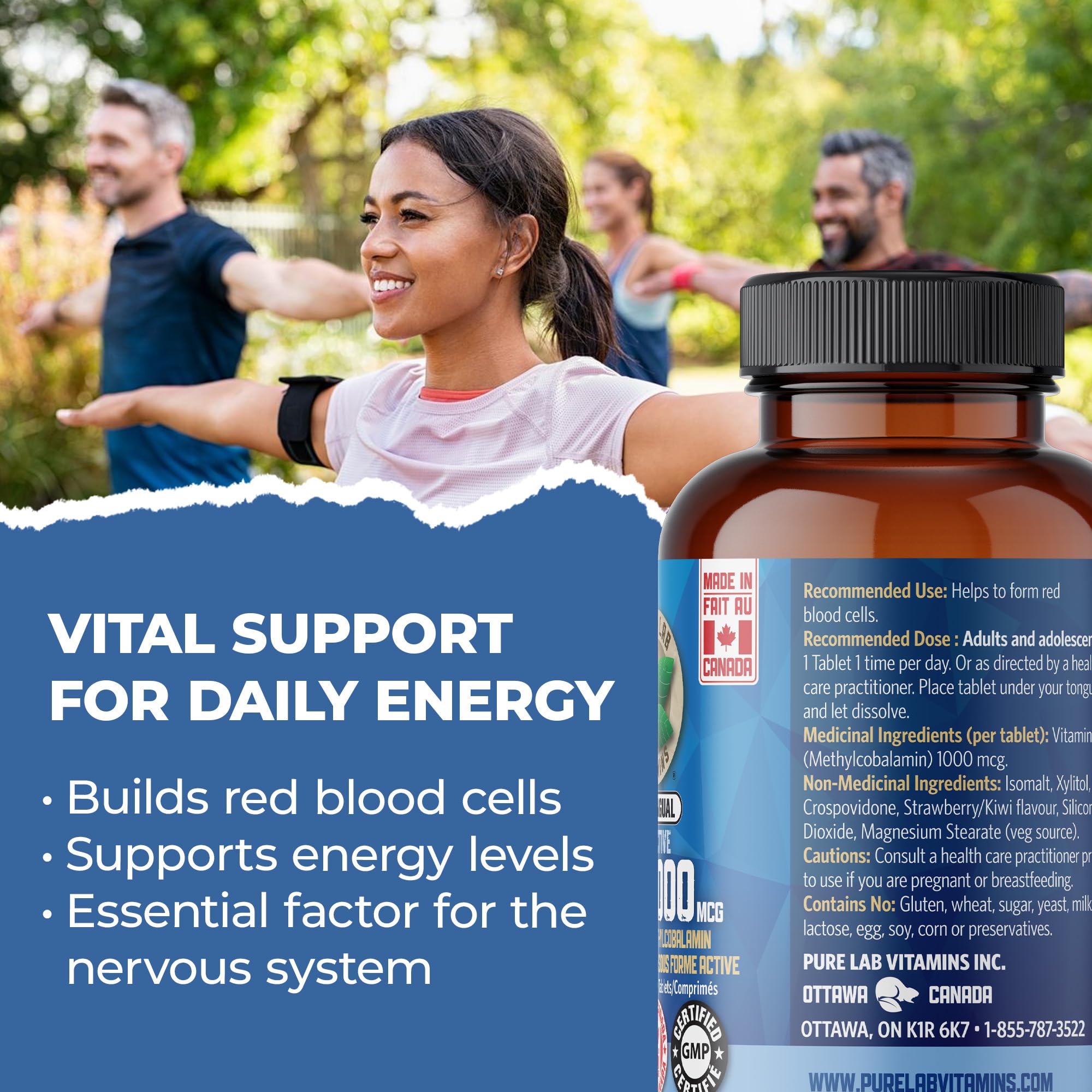 Pure Lab Vitamins BioActive B12 1000 mcg - Lactose Free, Sugar Free