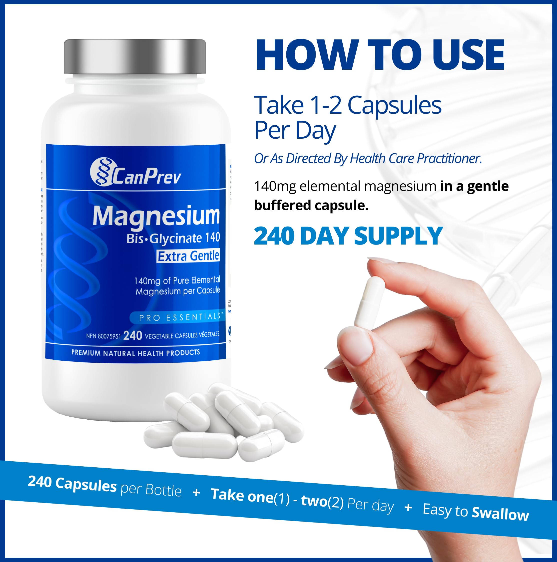 CanPrev Bisglycinate de magnésium 140mg (Ultra doux) l Favorise la production d'énergie l Os, dents et muscles solides