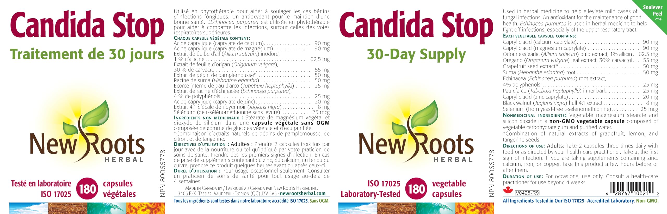 New Roots Herbal - Candida Stop, 90 gélules végétales - Supplément de nettoyage de la candidose - Favorise la santé digestive, améliore les affections cutanées, soutient la santé cérébrale et réduit les envies de sucre