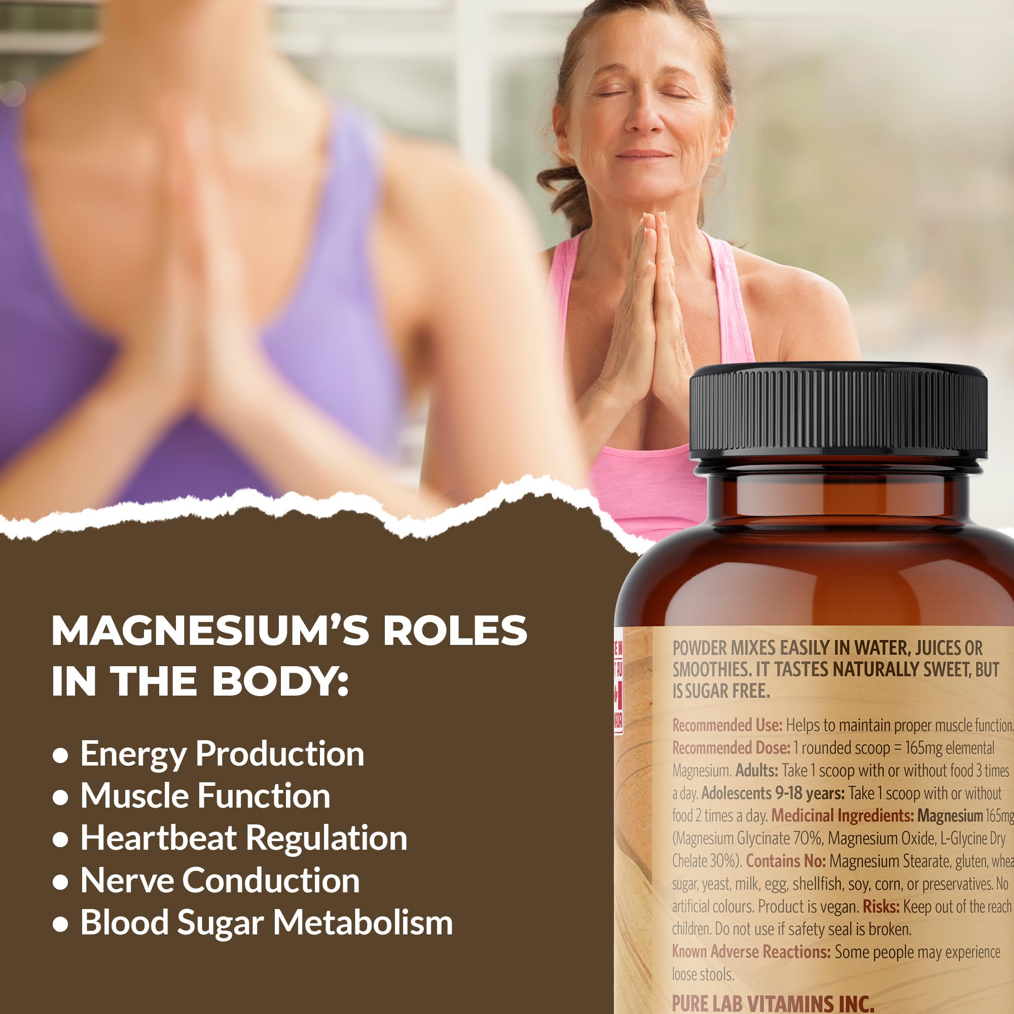 Pure Lab Vitamins Magnésium Glycinate Poudre 200g Pot | 165 mg par mesurette