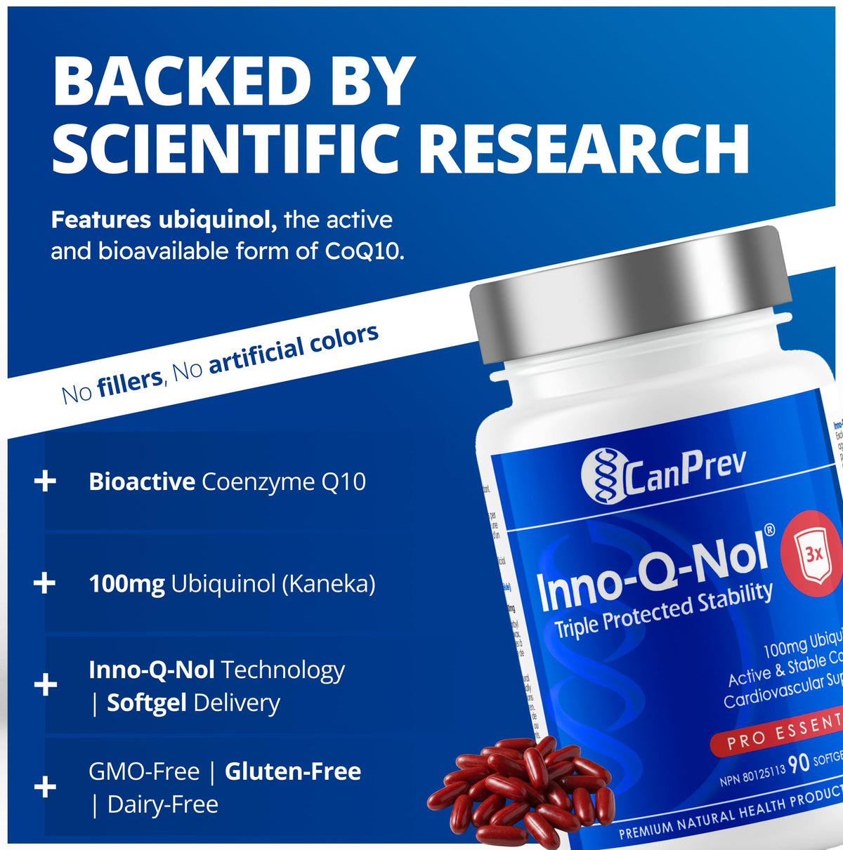 CanPrev Inno-Q-Nol Ubiquinol CoQ10 Supplement Softgels, 100 mg, 90 Softgels