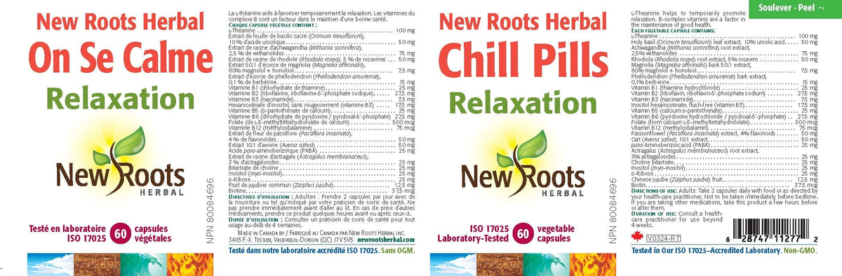 New Roots Herbal Chill Pills, Ashwagandha, B Complex, 60 Capsules