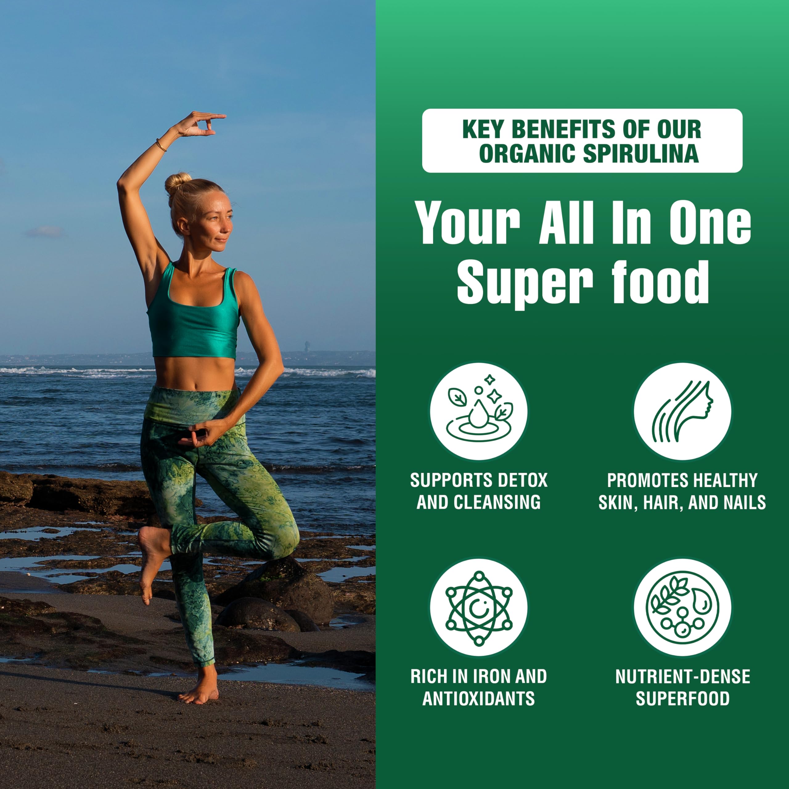 Poudre de Spiruline Bio Gandalf 150g (30 portions) - Superaliment Pur d'Algues Bleu-Vert - Végétalien, Riche en Fer, Antioxydants et Nutriments Essentiels, Parfait pour les Smoothies et les Recettes