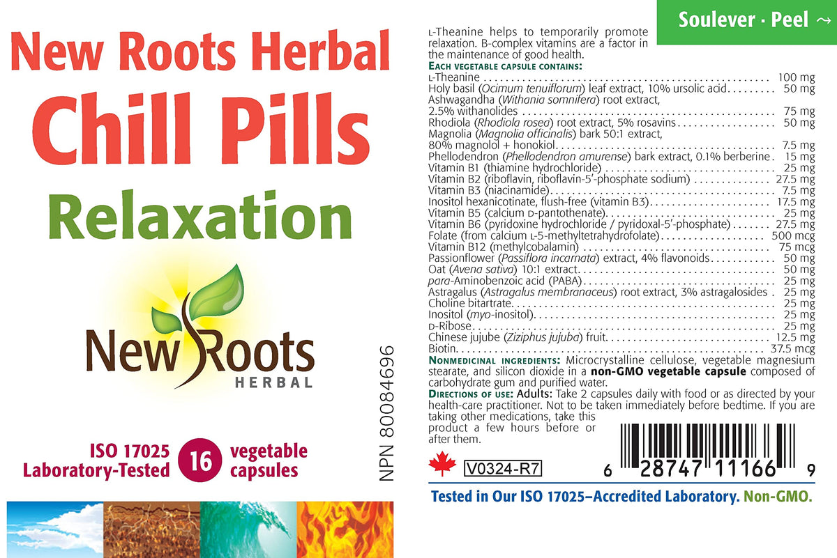 New Roots Herbal L-Theanine Capsules, B Complex Relaxation, 16 Capsules