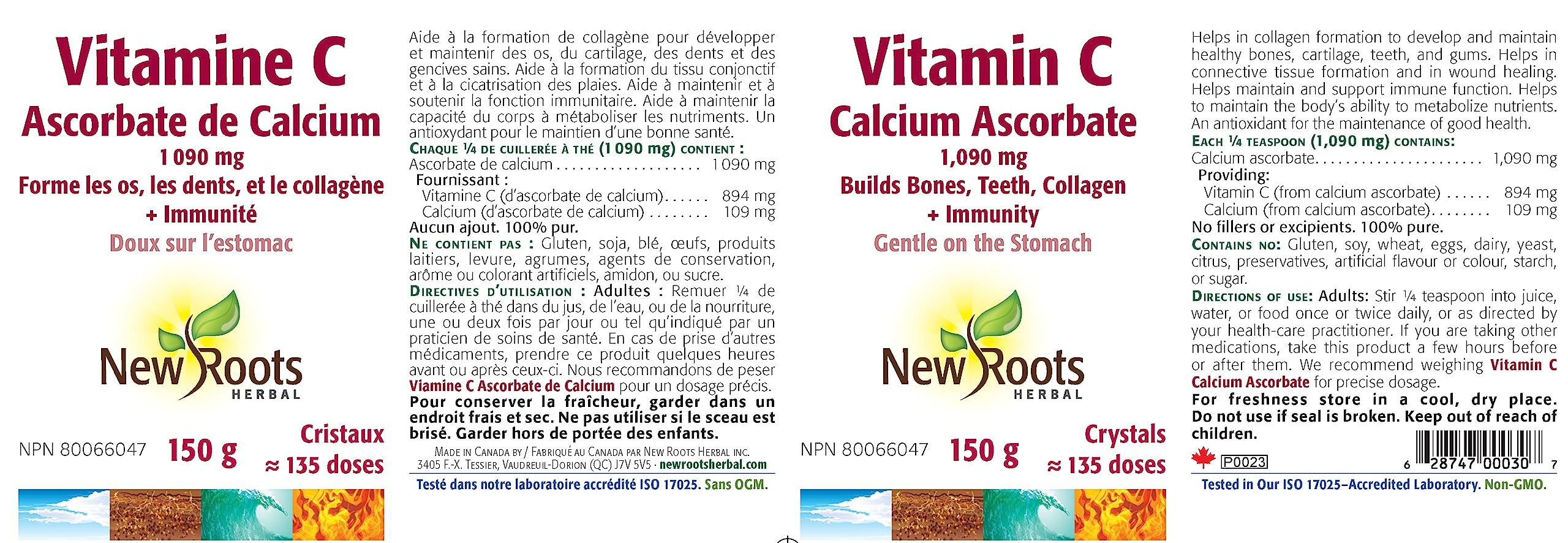 Cristaux de vitamine C ascorbate de calcium New Roots Herbal
