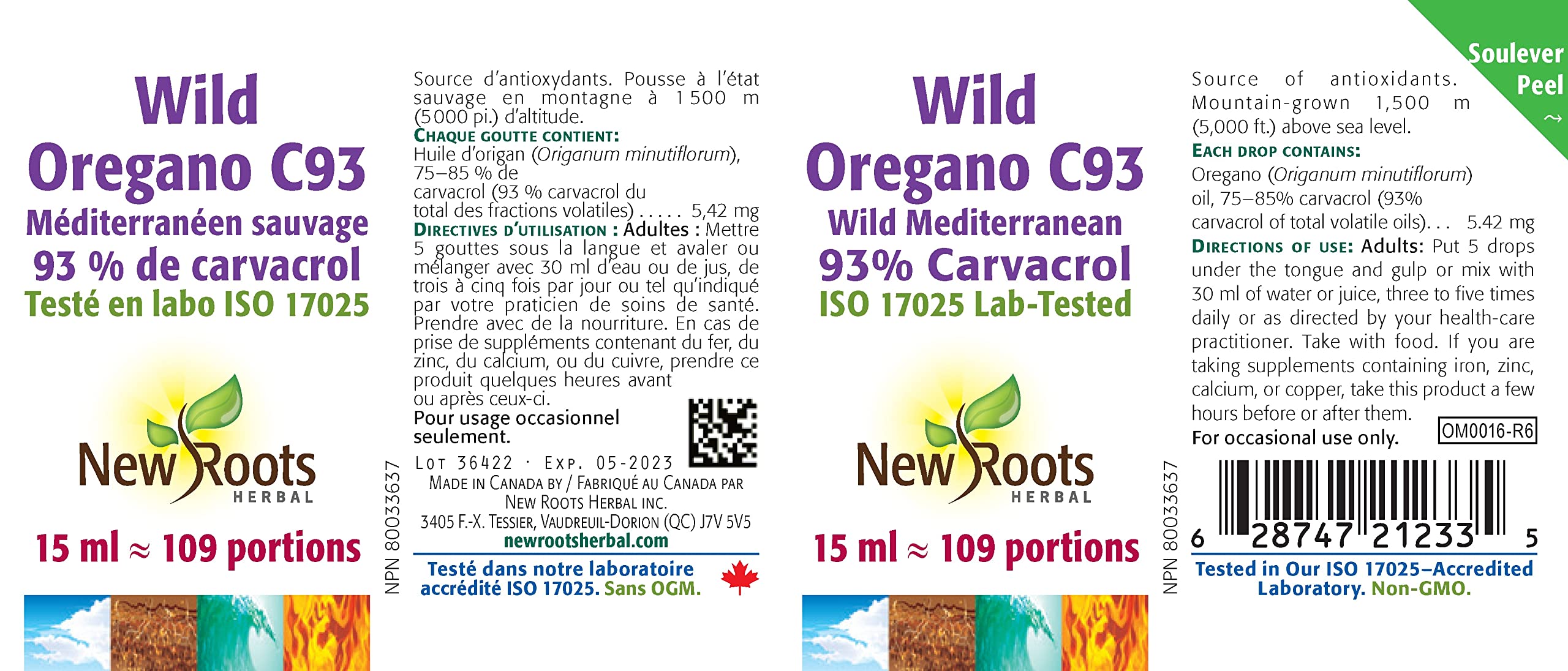 New Roots Herbal - Wild Oregano C93, 15ml Liquid Drops 109-Servings - Wild Mediterranean 93% Carvacrol - Organic Olive Oil Blend - Steam-Distilled, Wild-Crafted Oregano Oil from Origanum Minutiflorum