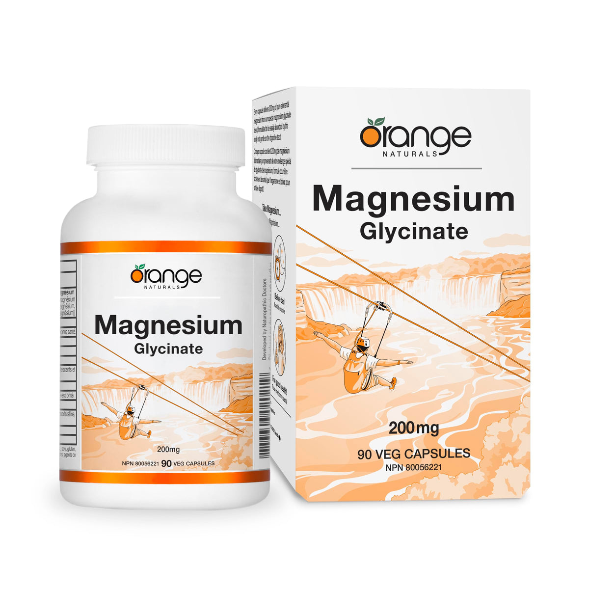 Orange Naturals Magnesium Glycinate 200mg, 90 Veg Capsules, Made in Canada