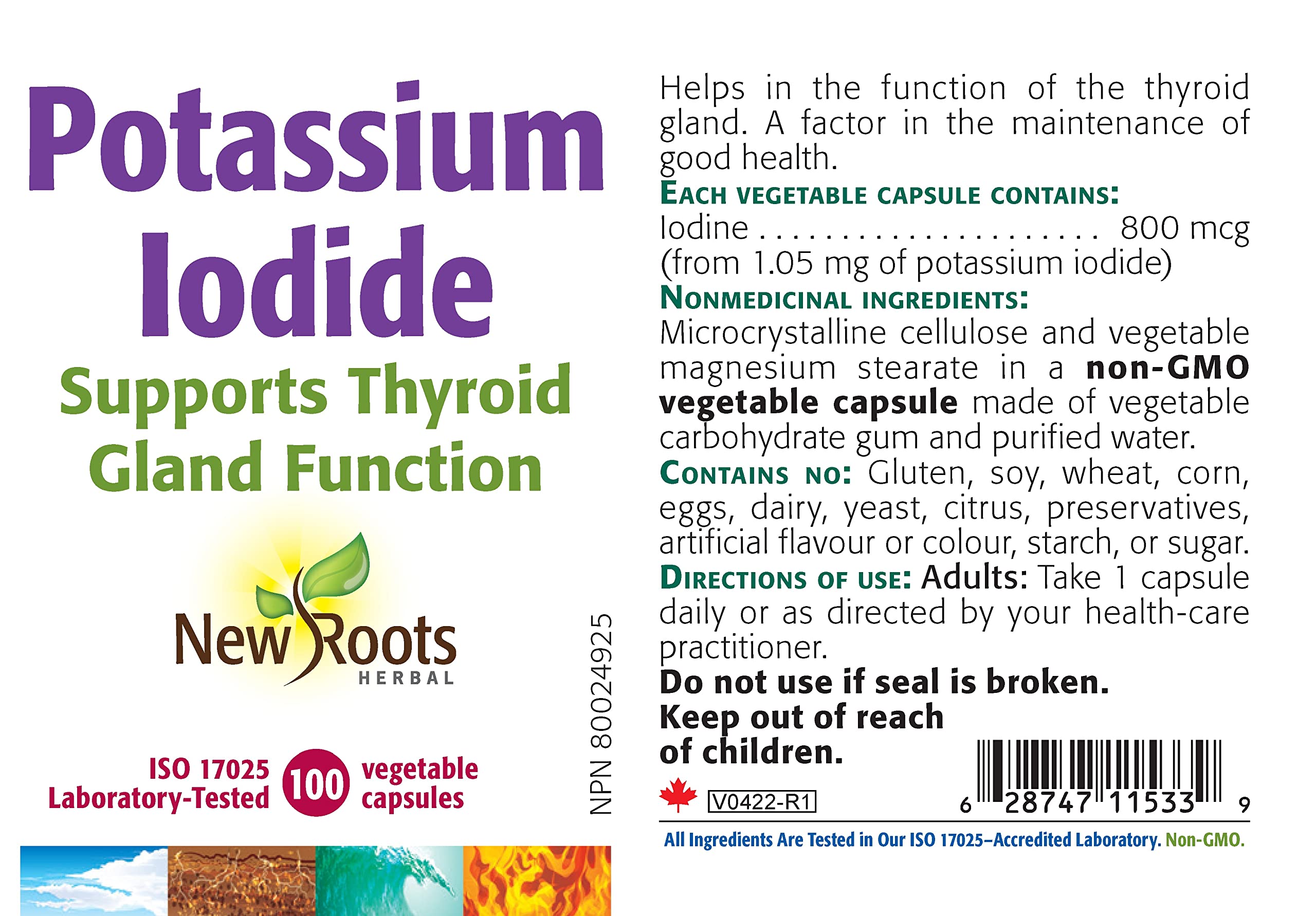 New Roots Herbal Potassium Iodide 800mcg 100 Veg Capsules, 100-Day Supply, Organic Potassium Iodide Supplement for Daily Thyroid Support, Hormone Balance & Energy, Easy to Swallow, Gluten & Dairy-Free