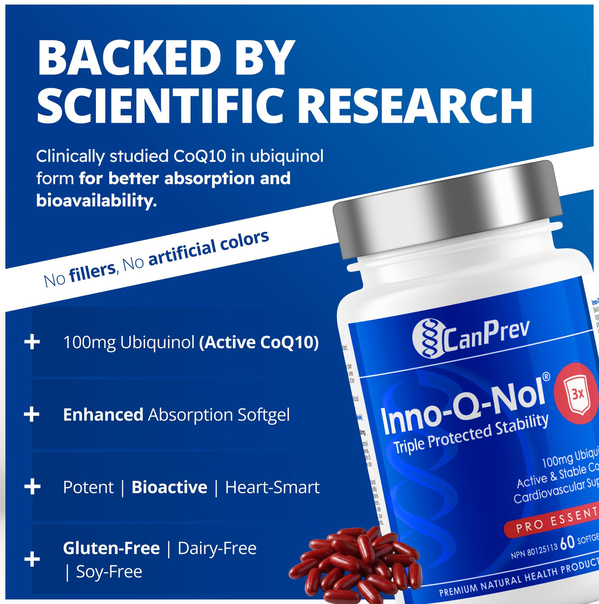 CanPrev Inno-Q-Nol CoQ10 Softgels, 100 mg Ubiquinol, 60-Day Supply
