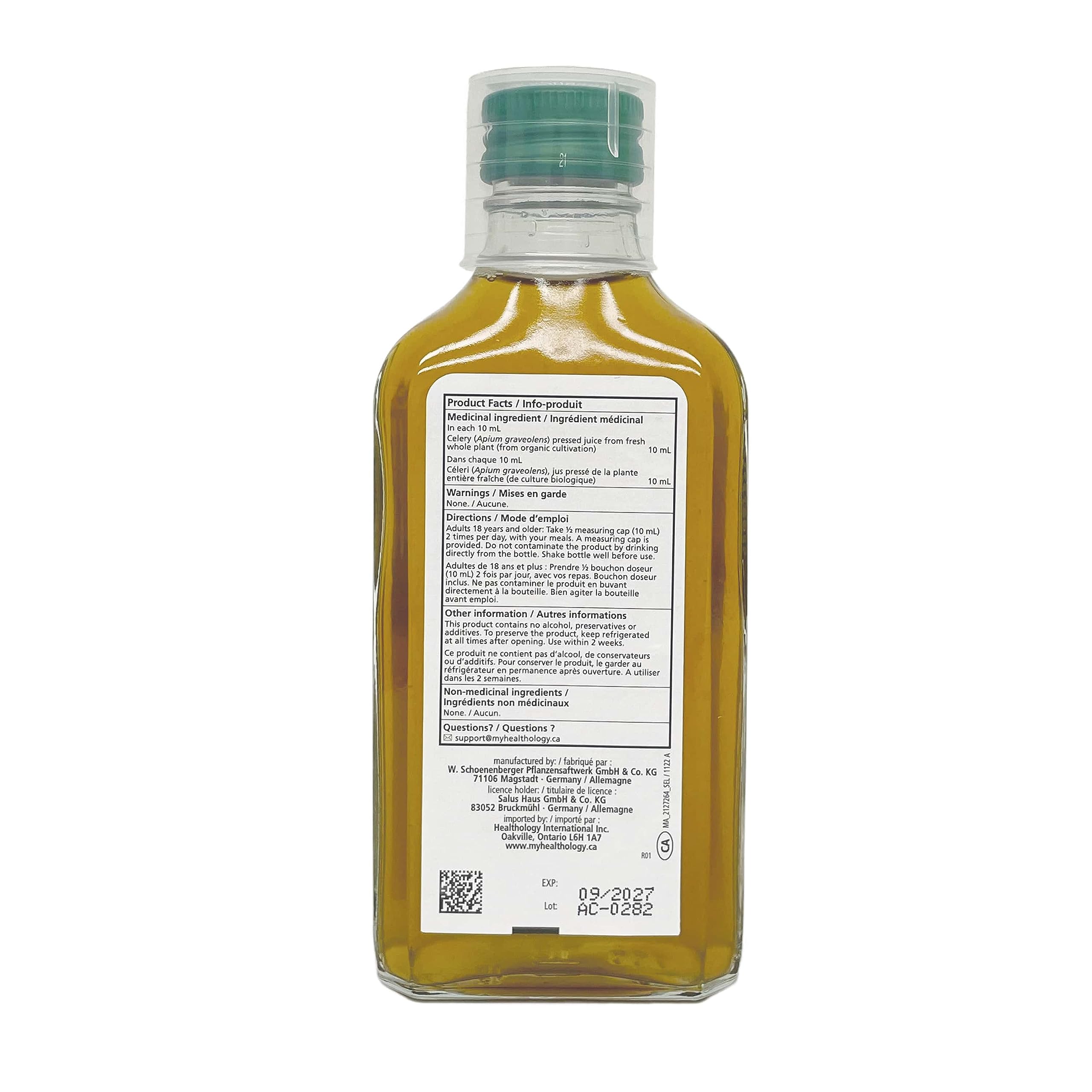 Jus de Céleri Frais 200 ml Salus | Complément Alimentaire & Superaliment pour une Digestion Améliorée & une Protection Cellulaire | Puissant Antioxydant | Contient des Caroténoïdes, des Polyphénols, des Flavonoïdes et des Phytostérols