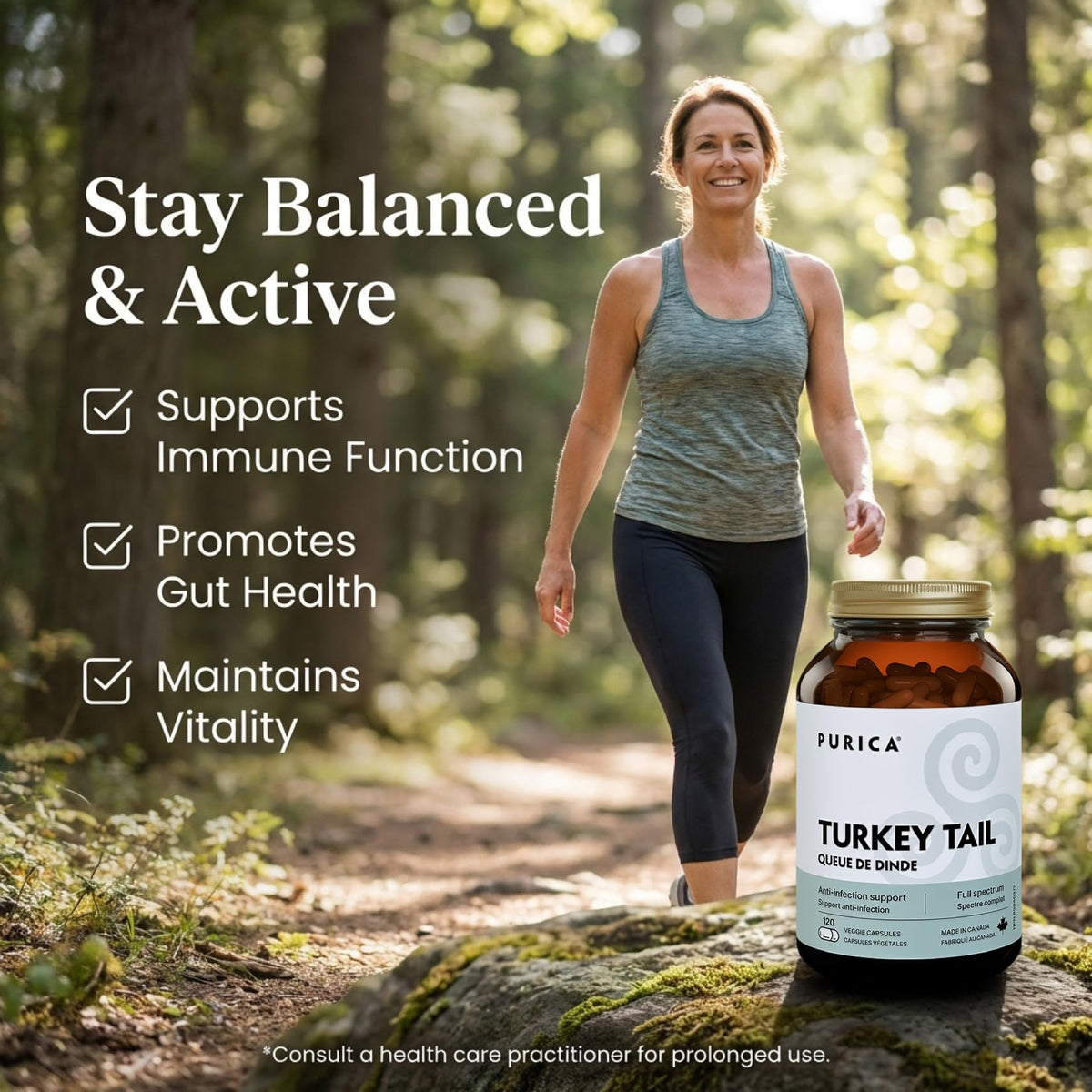 PURICA Turkey Tail Mushroom Supplement 500mg, 120 Capsules, 30 Day Supply
