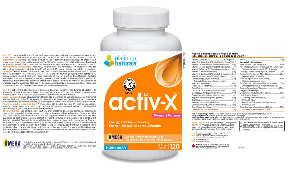 Platinum Naturals Activ-X for Women Multivitamin for Athletes (120 Capsules)