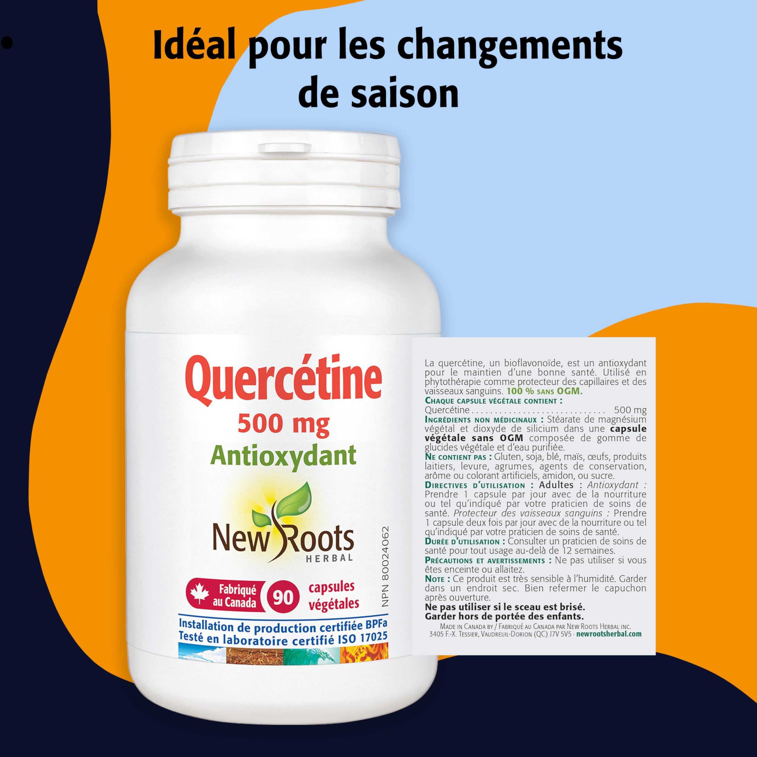 New Roots Herbal - Quercétine en capsules - Antioxydant d'origine végétale - Maintien d'une santé optimale, protection des capillaires, soutien des vaisseaux sanguins et de la circulation - Sans gluten et sans OGM