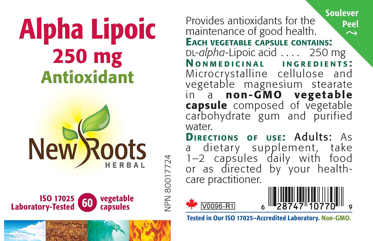 New Roots Herbal Alpha Lipoic Acid Supplement, 250 mg, 60 Day Supply