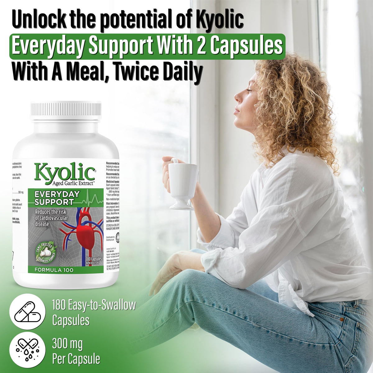 Kyolic Formula 100 Aged Garlic Extract Capsules, Odourless Garlic, 180 Caps