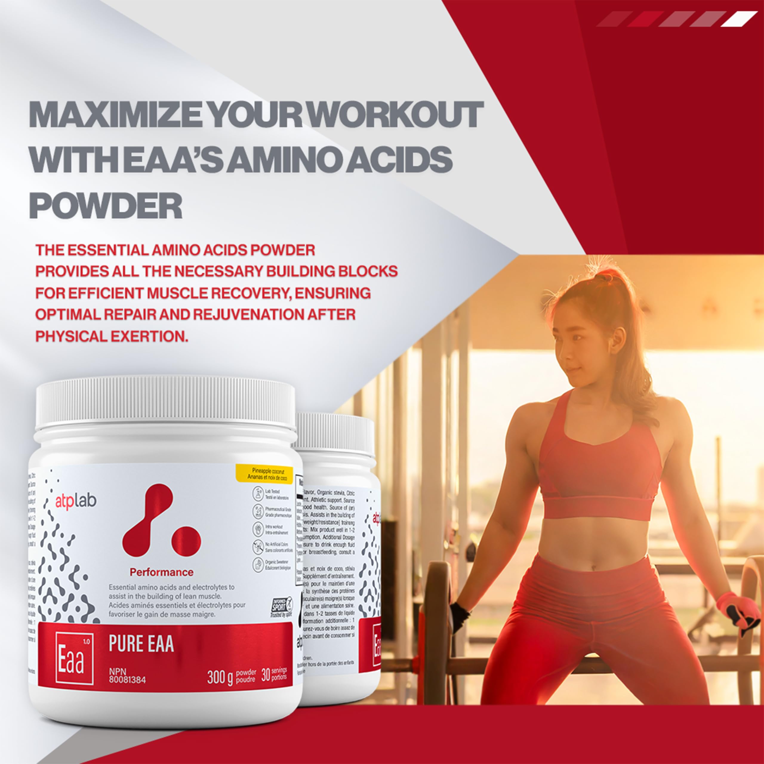 ATP LAB - Pure EAA en Poudre 300g (Saveur Framboise) - Supplément EAA - Poudre d'Acides Aminés Essentiels - Développement Musculaire - Récupération Musculaire