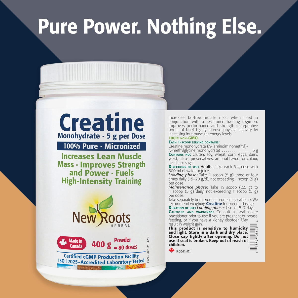 New Roots Herbal Creatine Powder 400 g — 100% Micronized Creatine Monohydrate, 5 g per Scoop, 80 Servings, Unflavoured Single Ingredient, Non-GMO and Gluten Free