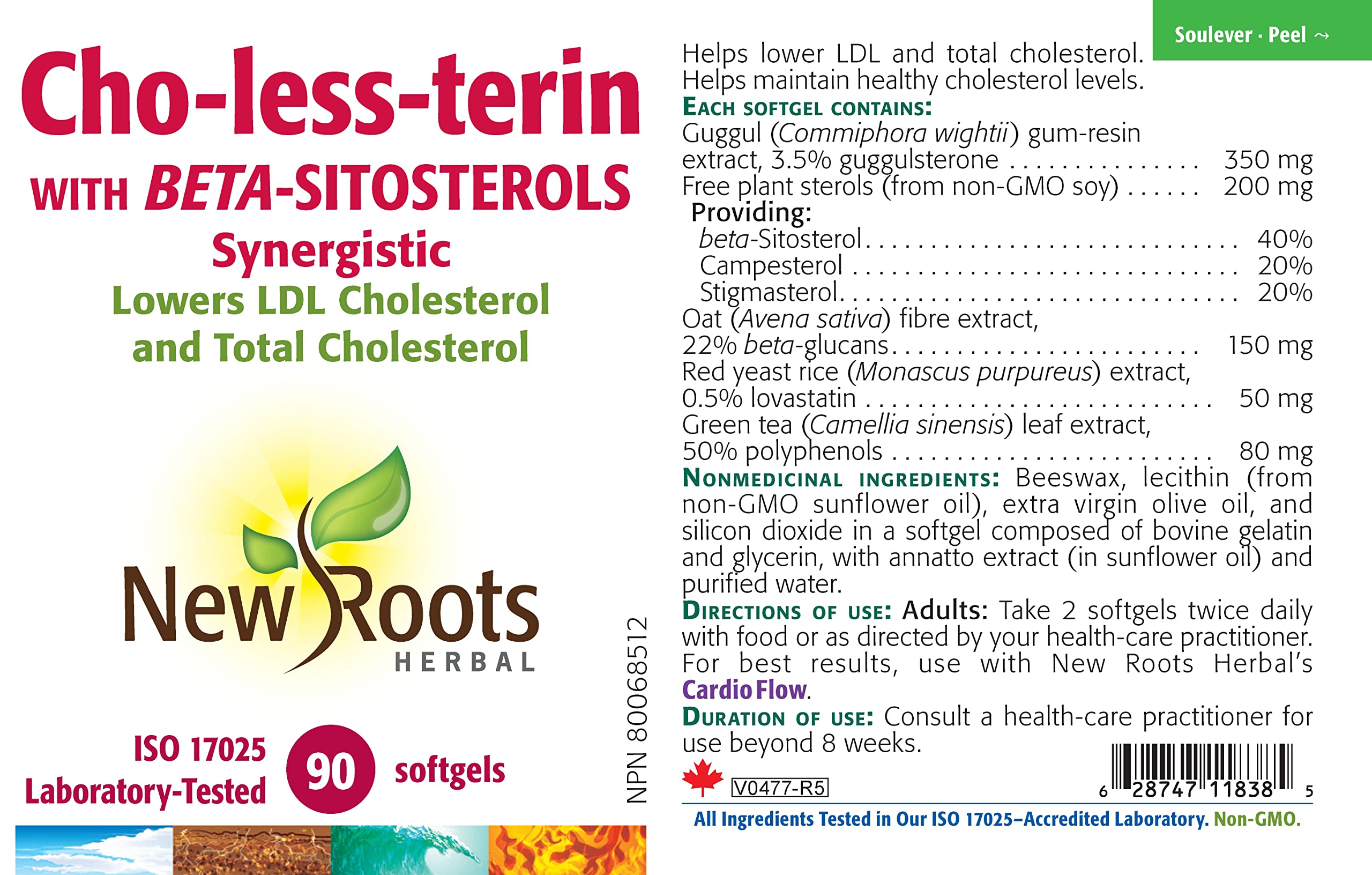 New Roots Herbal - Cho-less-terin - Avec des bêta-sitostérols, synergique - Favorise des niveaux de cholestérol sains et la santé cardiovasculaire - Abaisse le cholestérol LDL et le cholestérol total