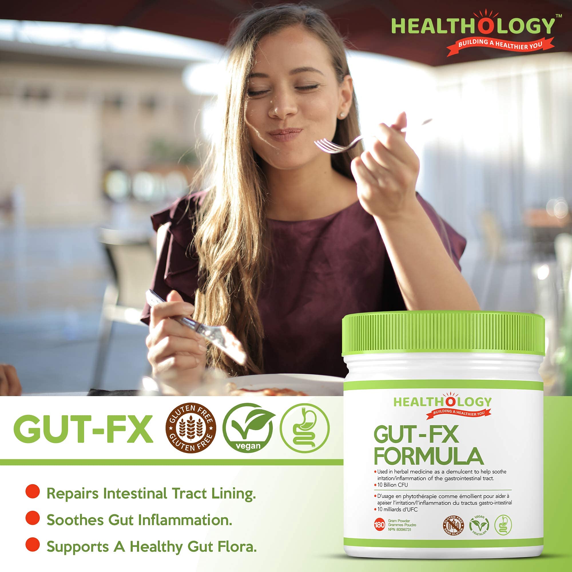 Healthology Gut-FX Formula – Gut Lining Repair & Digestive Support – Helps IBS, Leaky Gut & Bloating – 180 g Powder – Non-GMO, Gluten-Free