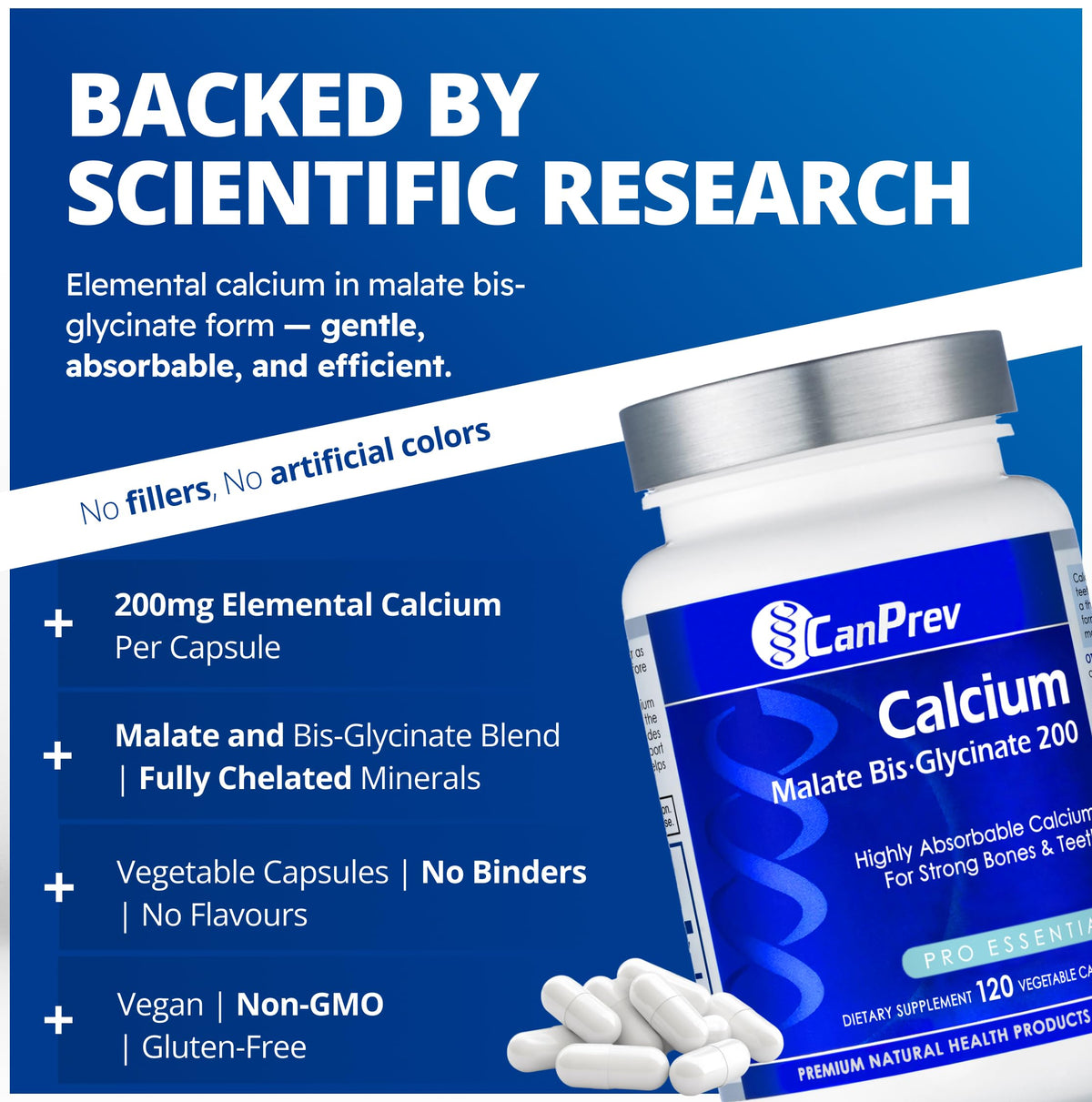 CanPrev Calcium Supplements, Bis-Glycinate Capsules, 200 mg, 120 Capsules