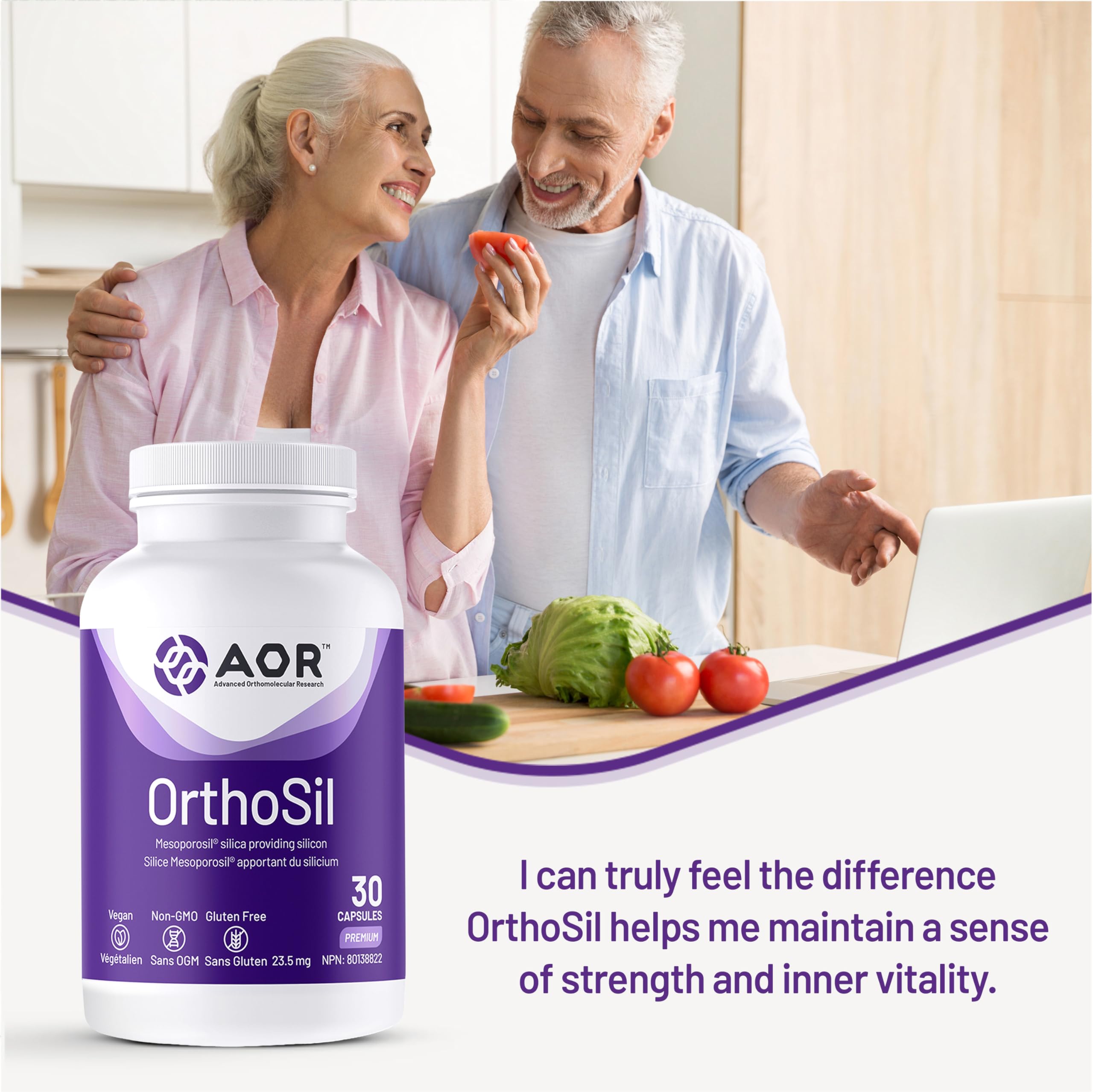 AOR OrthoSil Silica Supplement, 30 Vegan Capsules, 30 Days Supply, Features Patented Mesoporosil, Supports Healthy Hair, Skin, Nails, Connective Tissue & Structural Wellness, Gluten-Free & Non-GMO