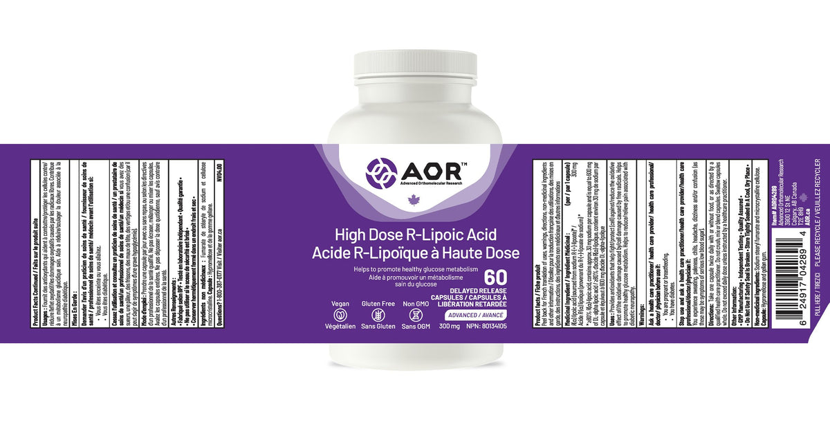 AOR R Alpha Lipoic Acid Capsules, 300mg Delayed Release, Vegan, 60 Capsules