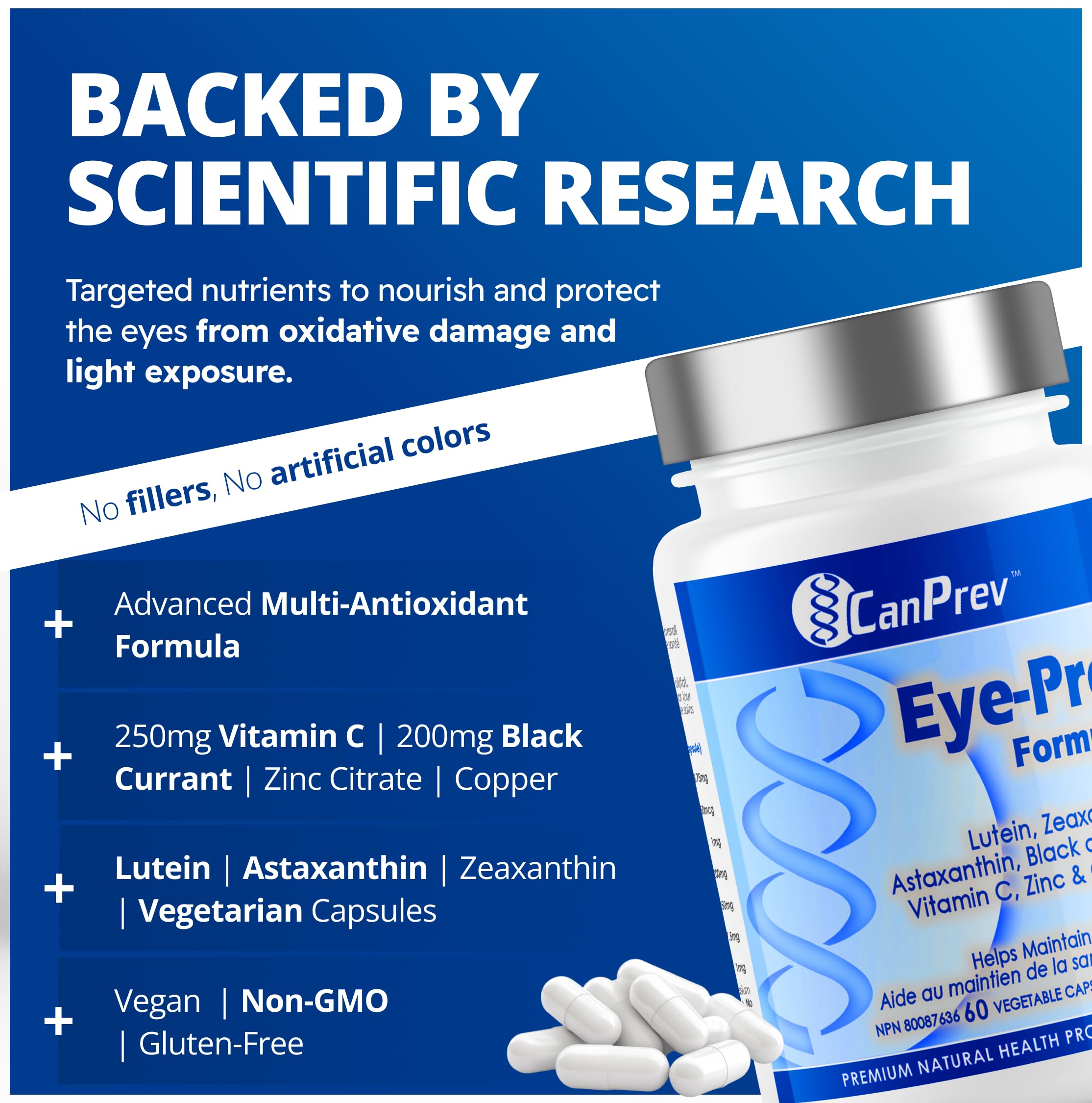 CanPrev Eye-Pro Formula with Lutein & Zeaxanthin 60 Vegan V-Caps 30-Day Supply - Multi-Antioxidant Support for Vision Health - Includes Black Currant, Vitamin C, Zinc & Copper, Screen Time Support