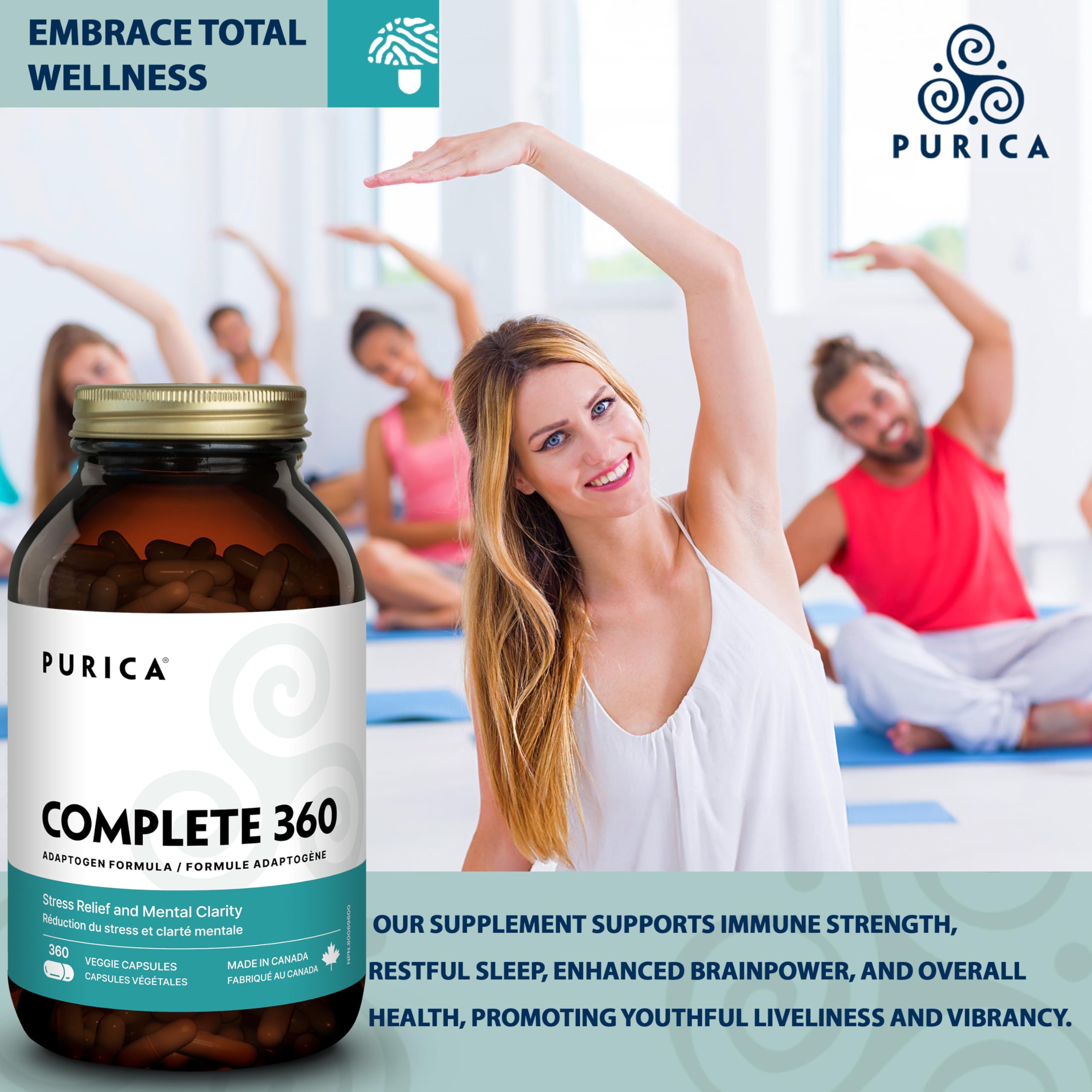 PURICA - Champignons micronisés Complete 360 - Soulagement de la pression et soutien immunitaire