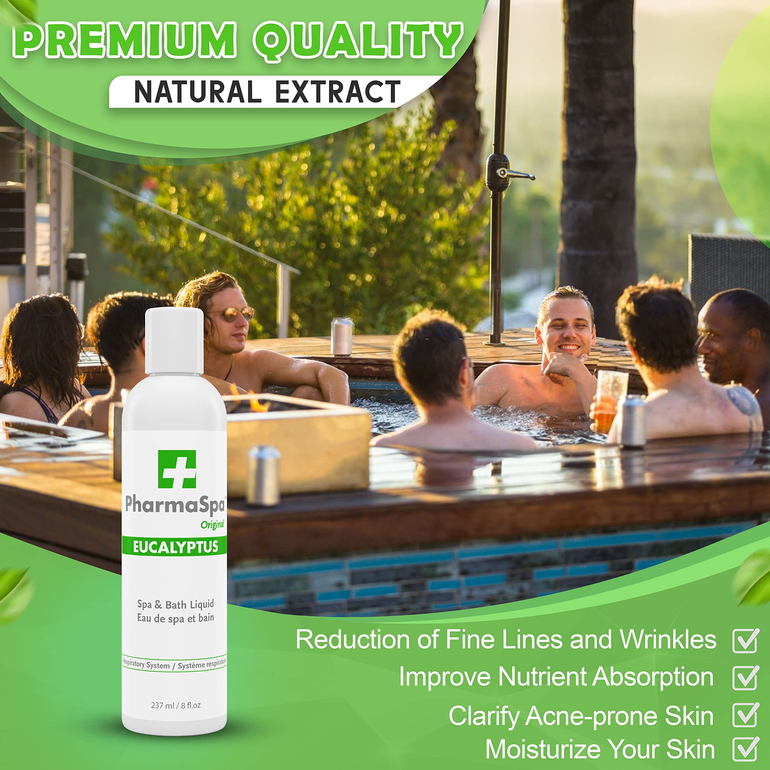 Pharmaspa Original : Liquide pour spa et bain avec extraits entièrement naturels – 237 ml/8 fl oz – Liquide d'aromathérapie pour spa – Sans gluten, sans parabènes, sans cruauté