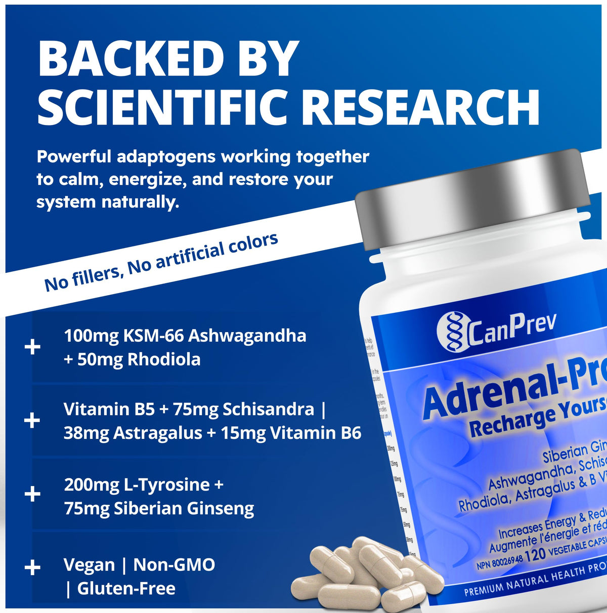 CanPrev Adrenal Support Supplement, Ashwagandha,120 Capsules, 30-Day Supply