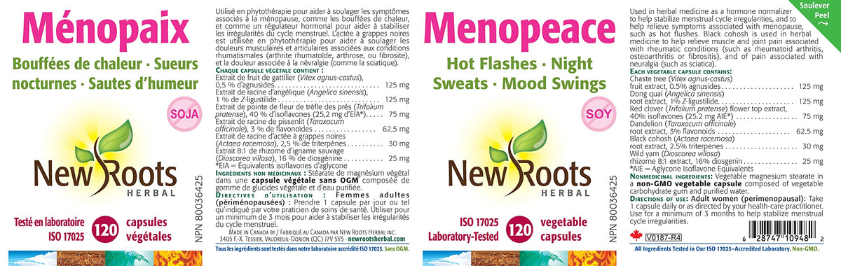 New Roots Herbal Menopeace Black Cohosh, Menopause, Non GMO, 120 Capsules