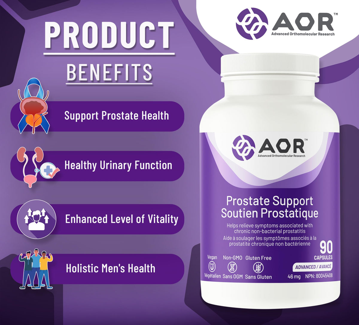 AOR Prostate Support Supplement, Pollen Extract, 90 Capsules, 30 Day Supply