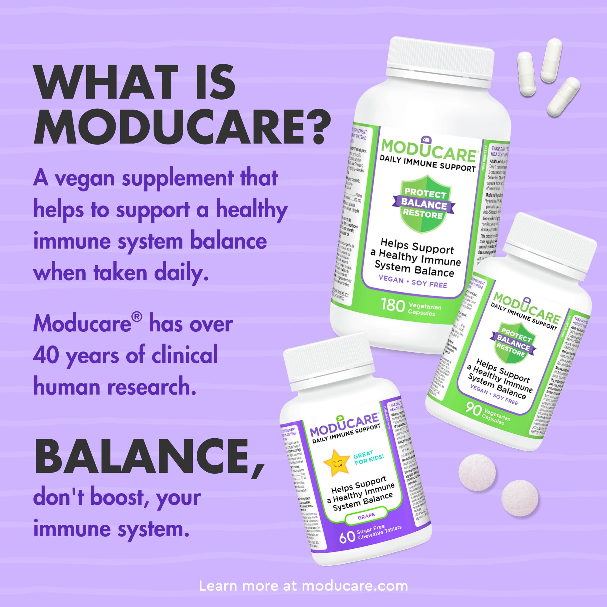 Moducare Daily Immune Support Supplement, 90 Veggie Capsules 30-Day Supply - Vegan - Soy Free - Balanced Immune Booster for Kids & Adults, Plant Sterols for Optimal Well-being