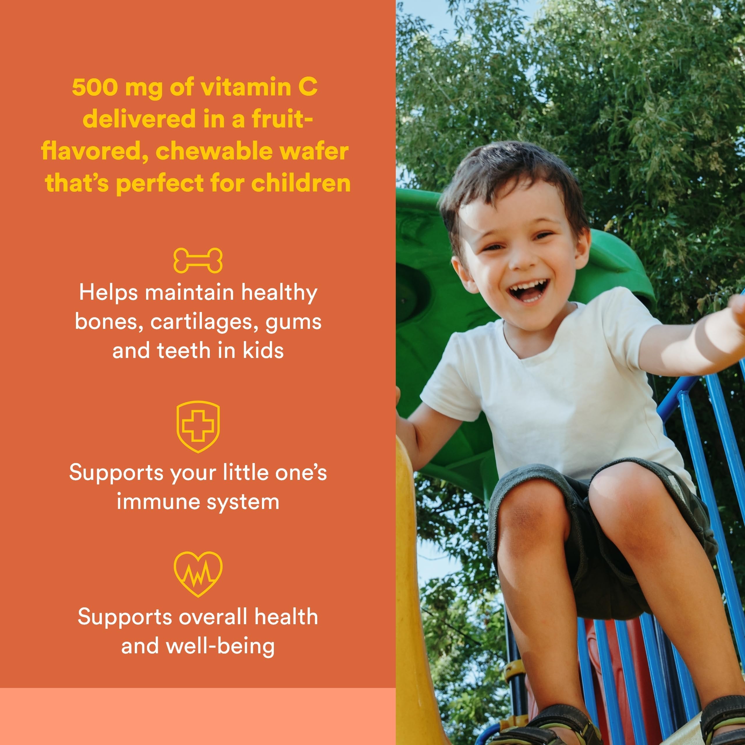 Natural Factors - Vitamin C 500mg, 100% Natural Fruit Chew, Tangy Orange, 180 Chewable Wafers