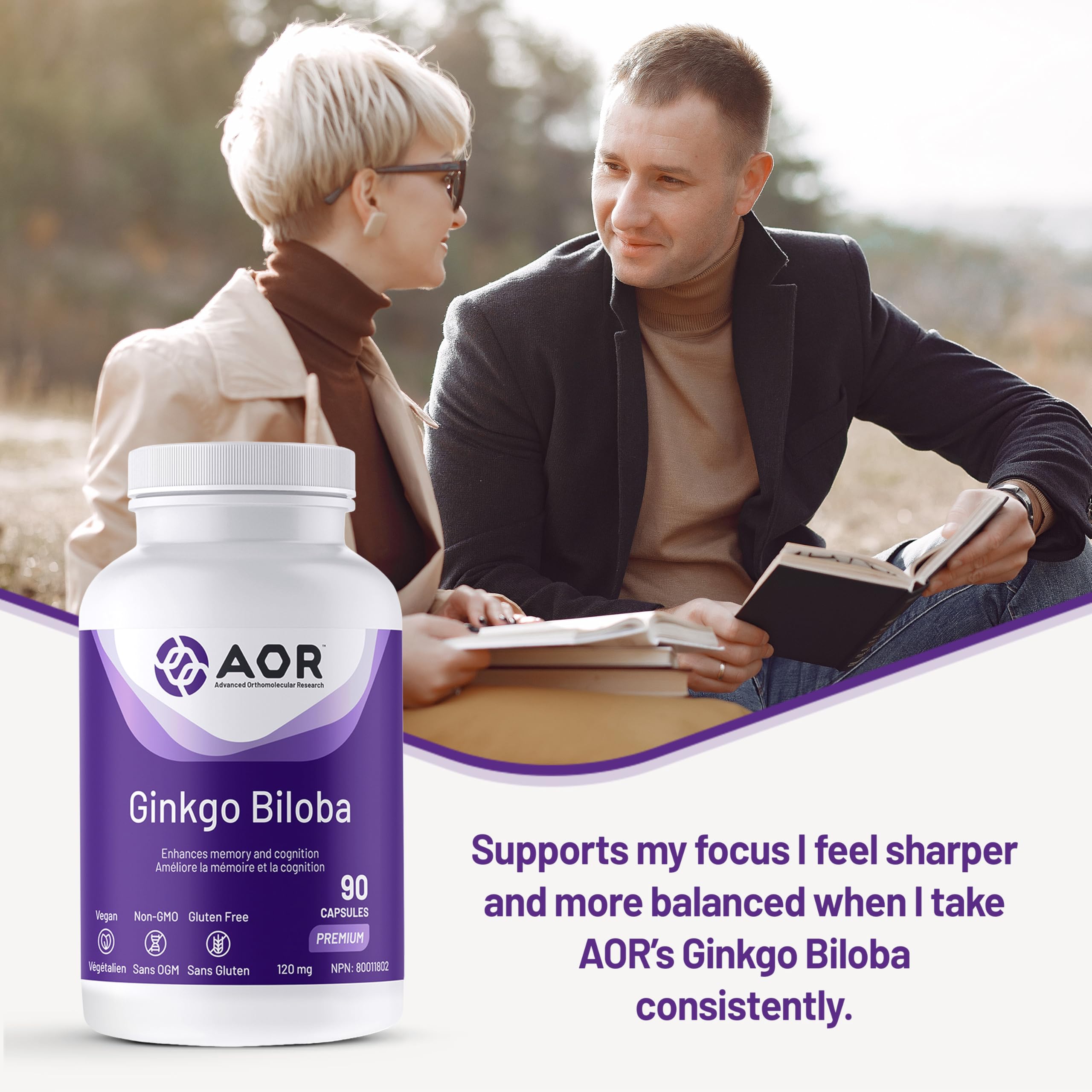 AOR Ginkgo Biloba 120 mg 90 gélules – Approvisionnement de 90 jours – Extrait de Ginkgo Biloba pour le soutien cognitif – Clarté mentale, concentration améliorée et performances cérébrales – Sans OGM, végétalien, supplément antioxydant pour la vitalité